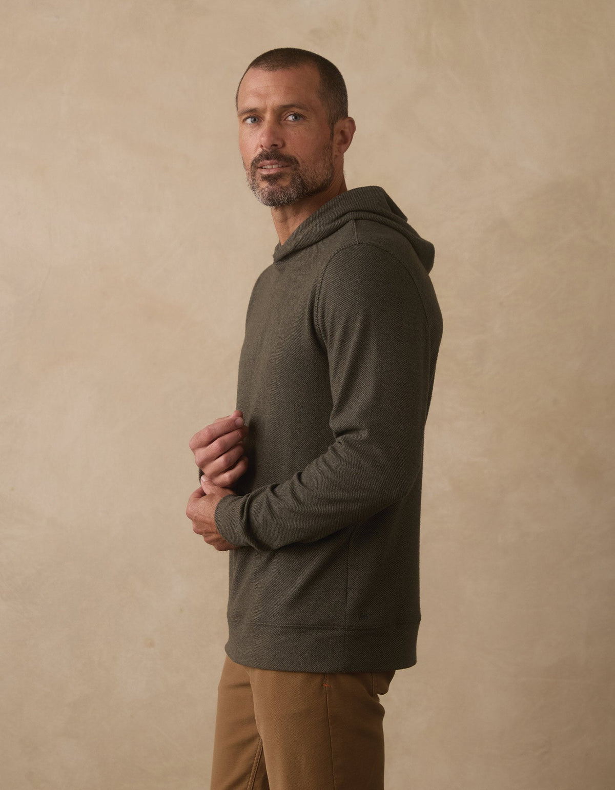 Brushed Textured Knit Hoodie Dark Forest