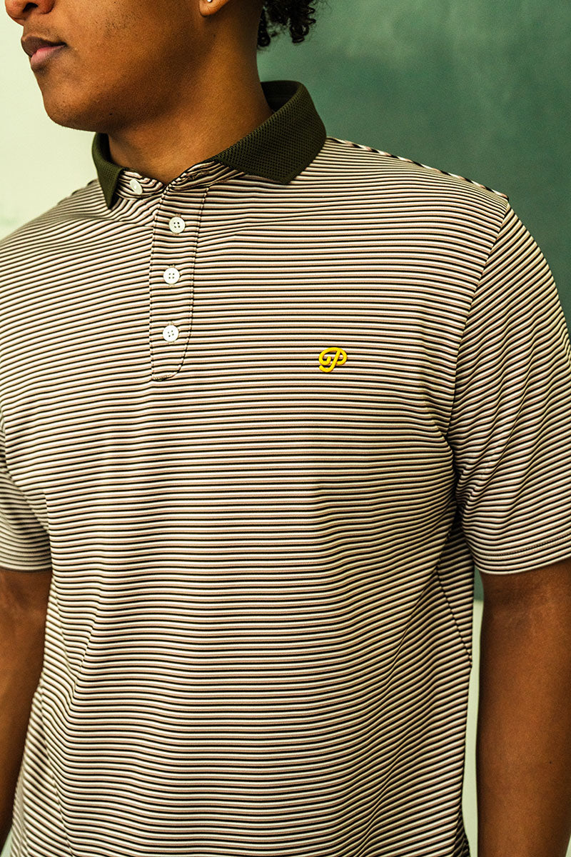 Public Athlete Striped Polo Olive/Cream