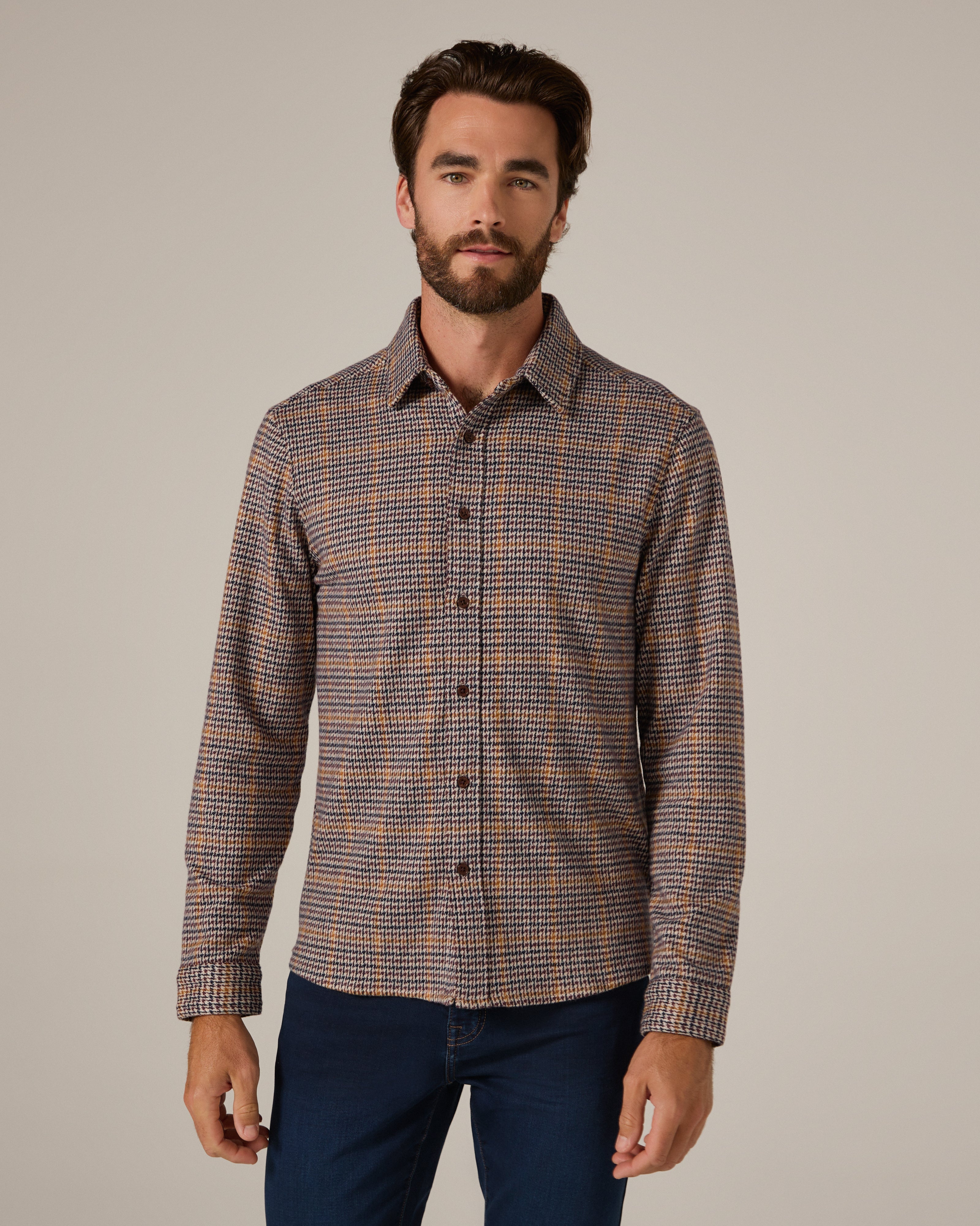 Generation Knit Plaid Shirt Tan