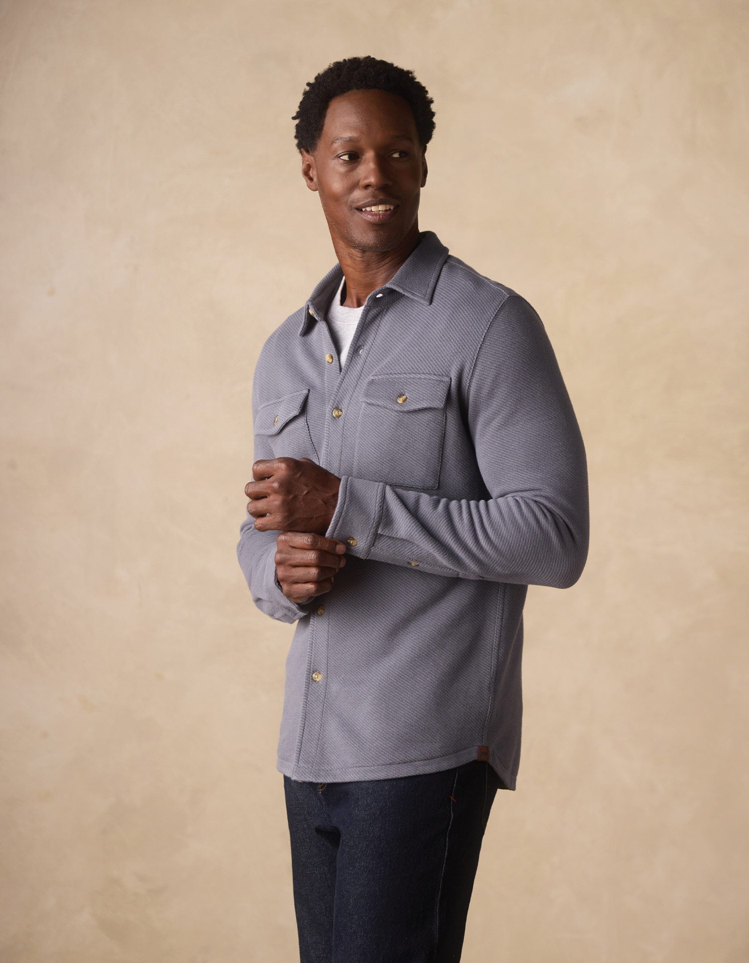 Looped Terry Button Up Harbor Blue