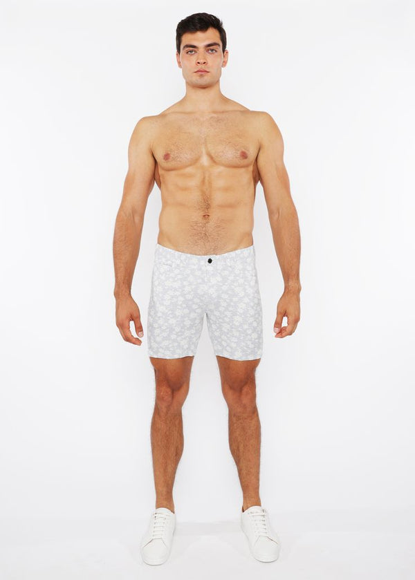 Jacquard Stretch Knit Jean Shorts Grey/Ecru Floral
