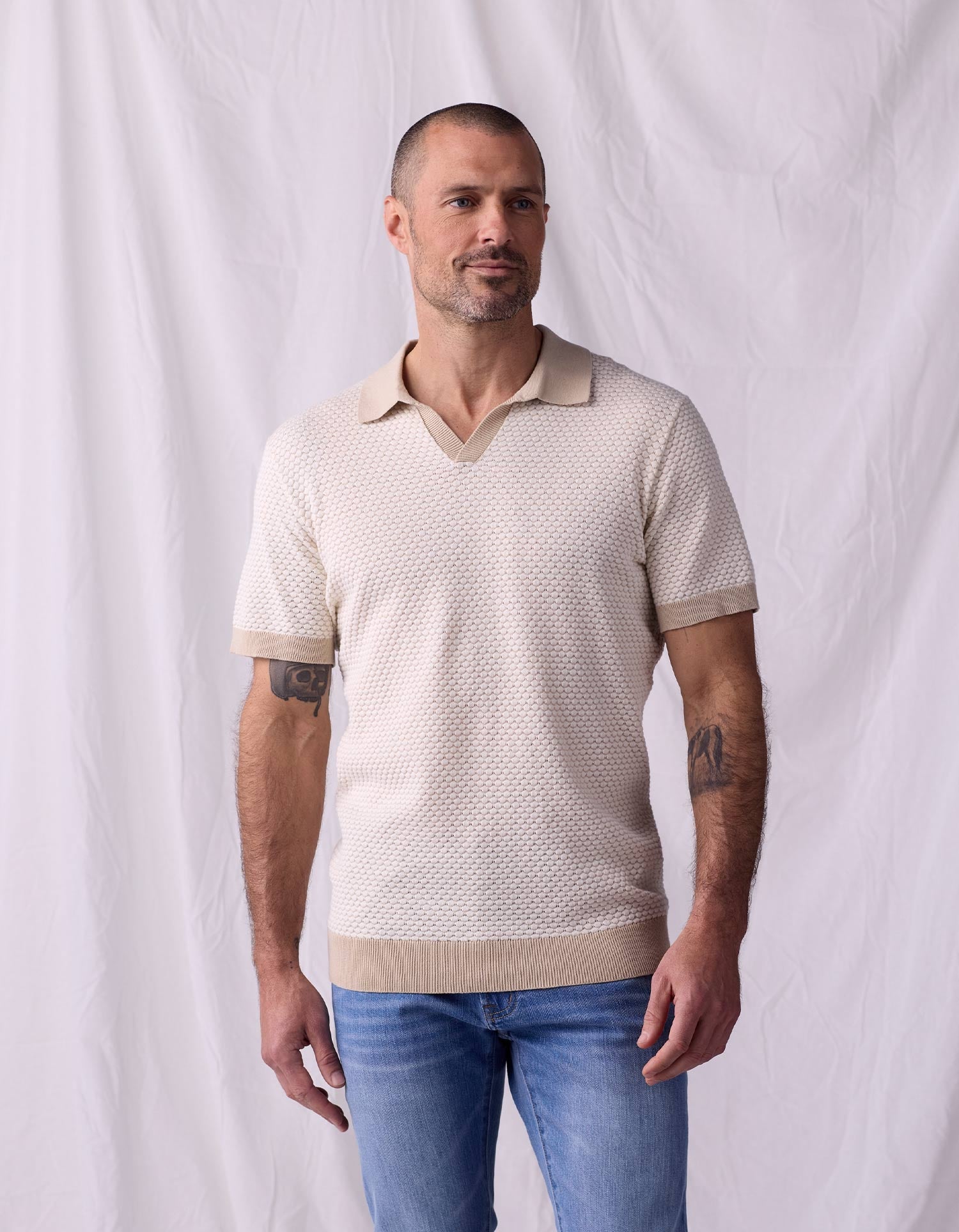 Robles Knit Jacquard Polo Ivory/Khaki