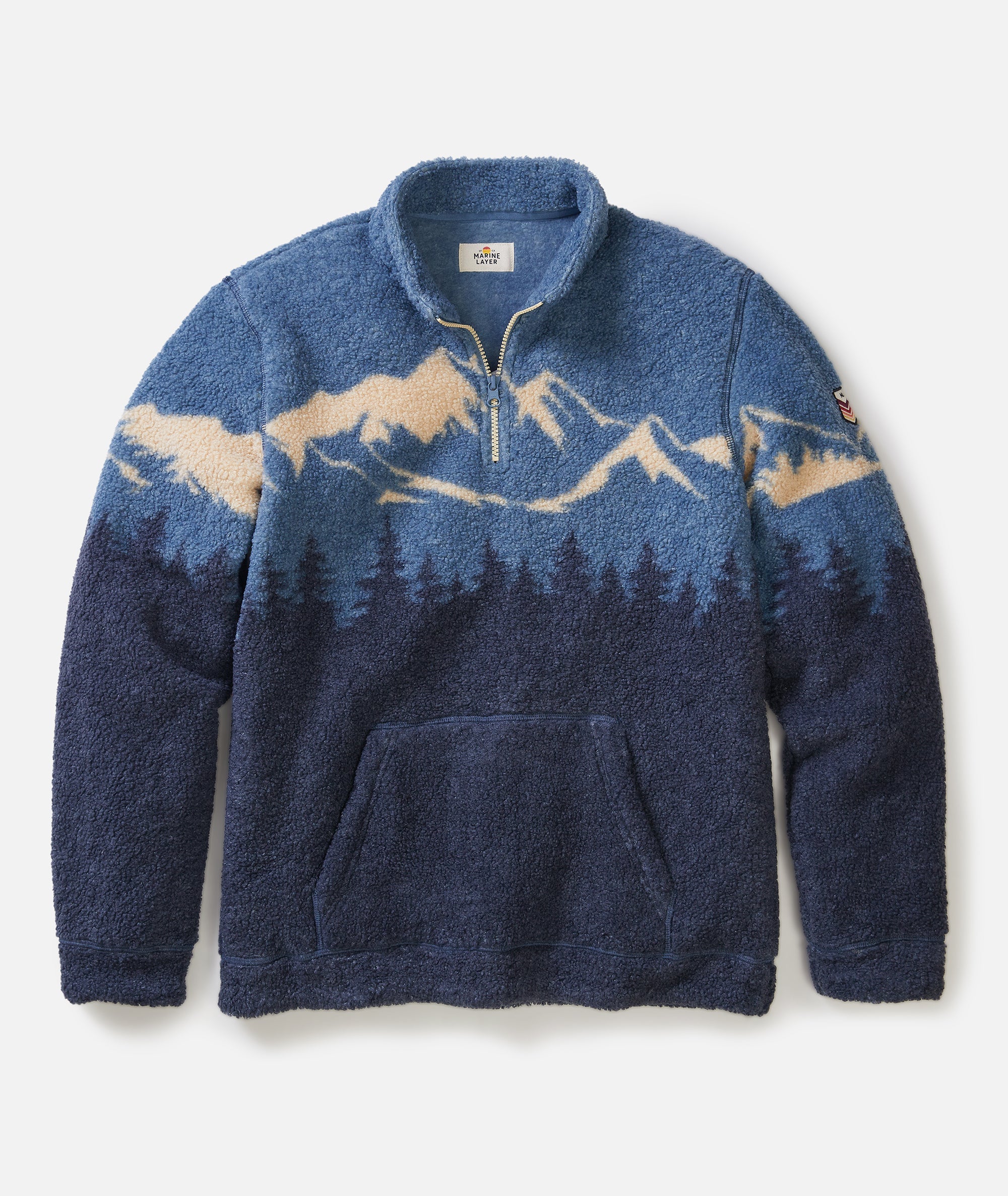 Novelty Sherpa Pullover Blue Mountain Scene