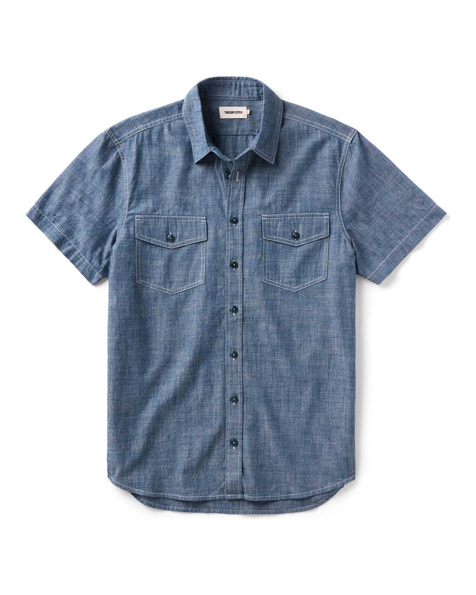 The Short Sleeve Crew Shirt Washed Indigo Chambray
