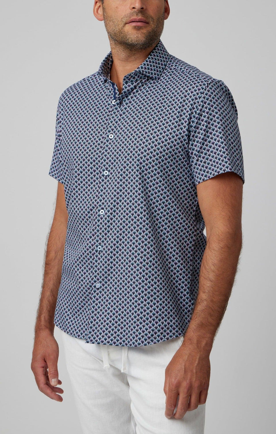 Retro Palm Print Tencel Shirt Lavender