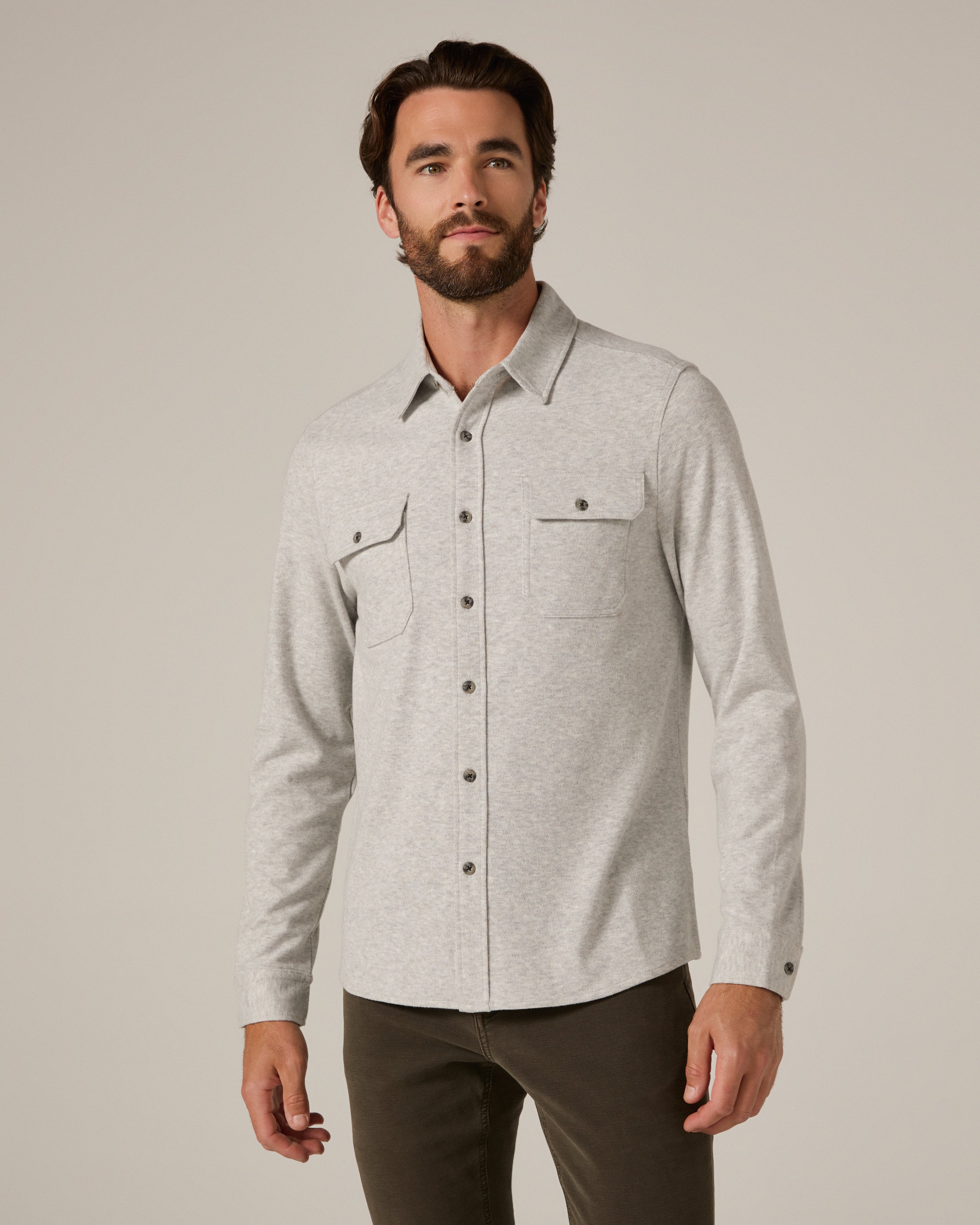 Generation Long Sleeve Marled Shirt Ecru