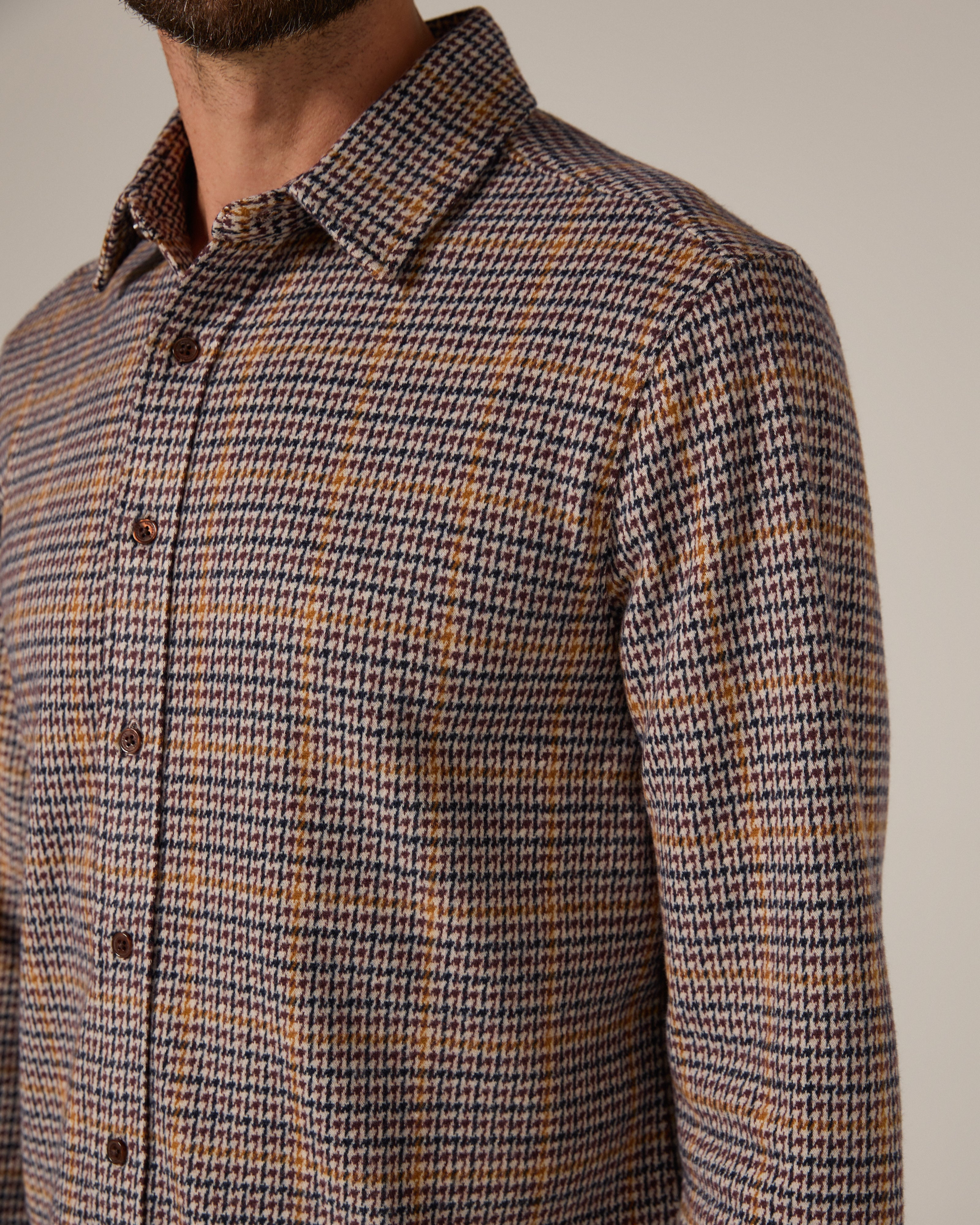 Generation Knit Plaid Shirt Tan