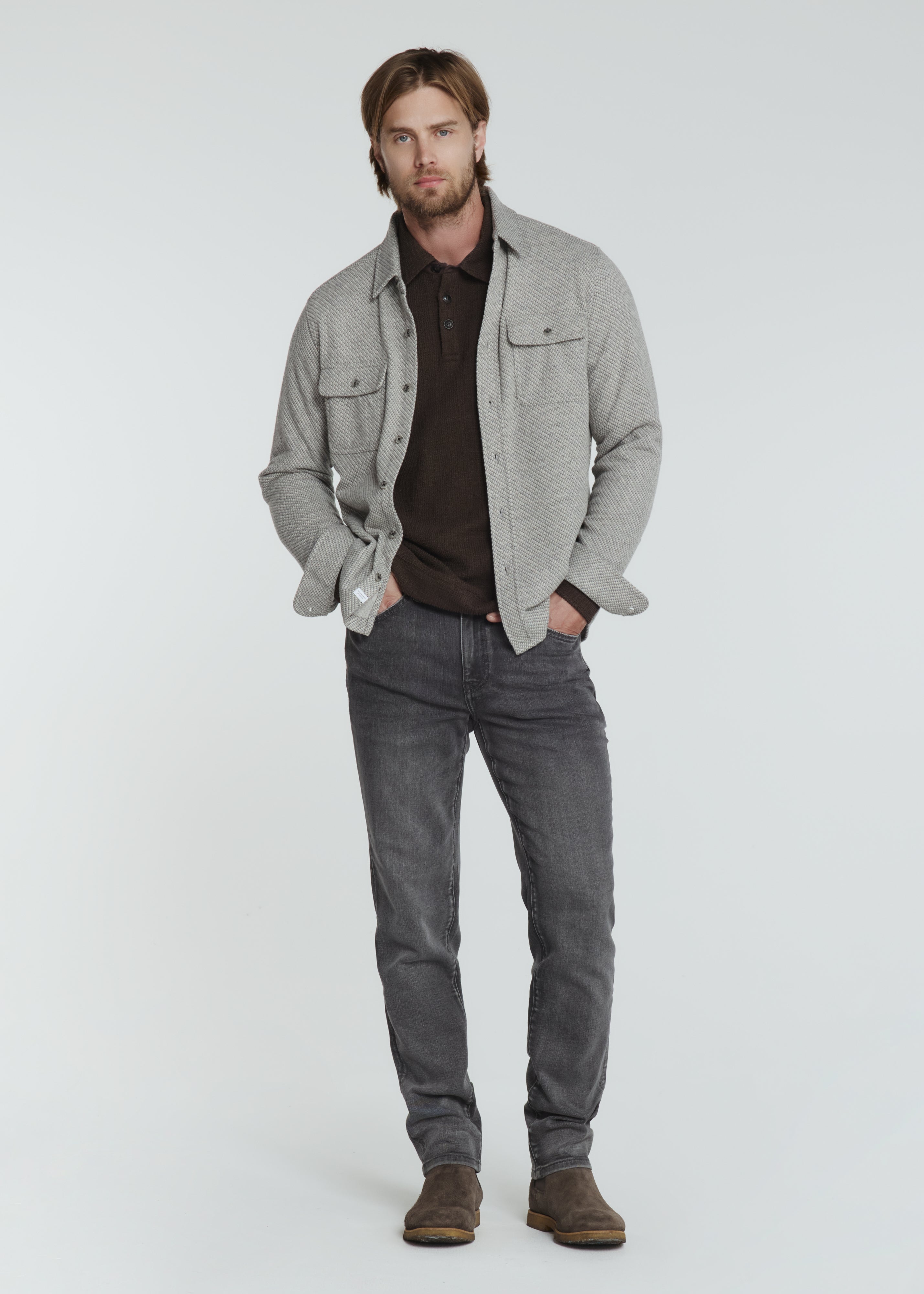Monterey Textured L/S Polo Bark