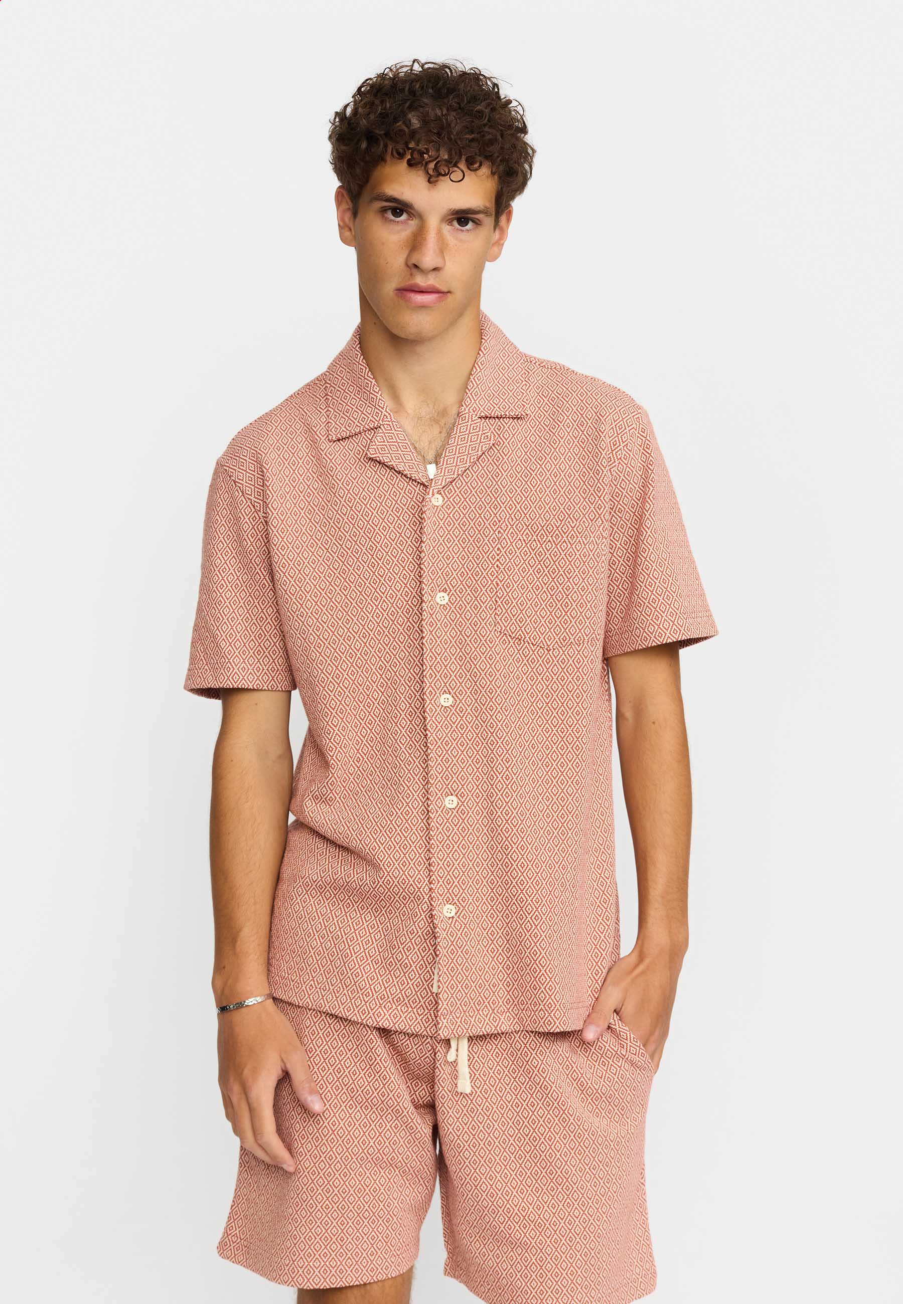 Jaquard Short-Sleeved Cuban Shirt Orange