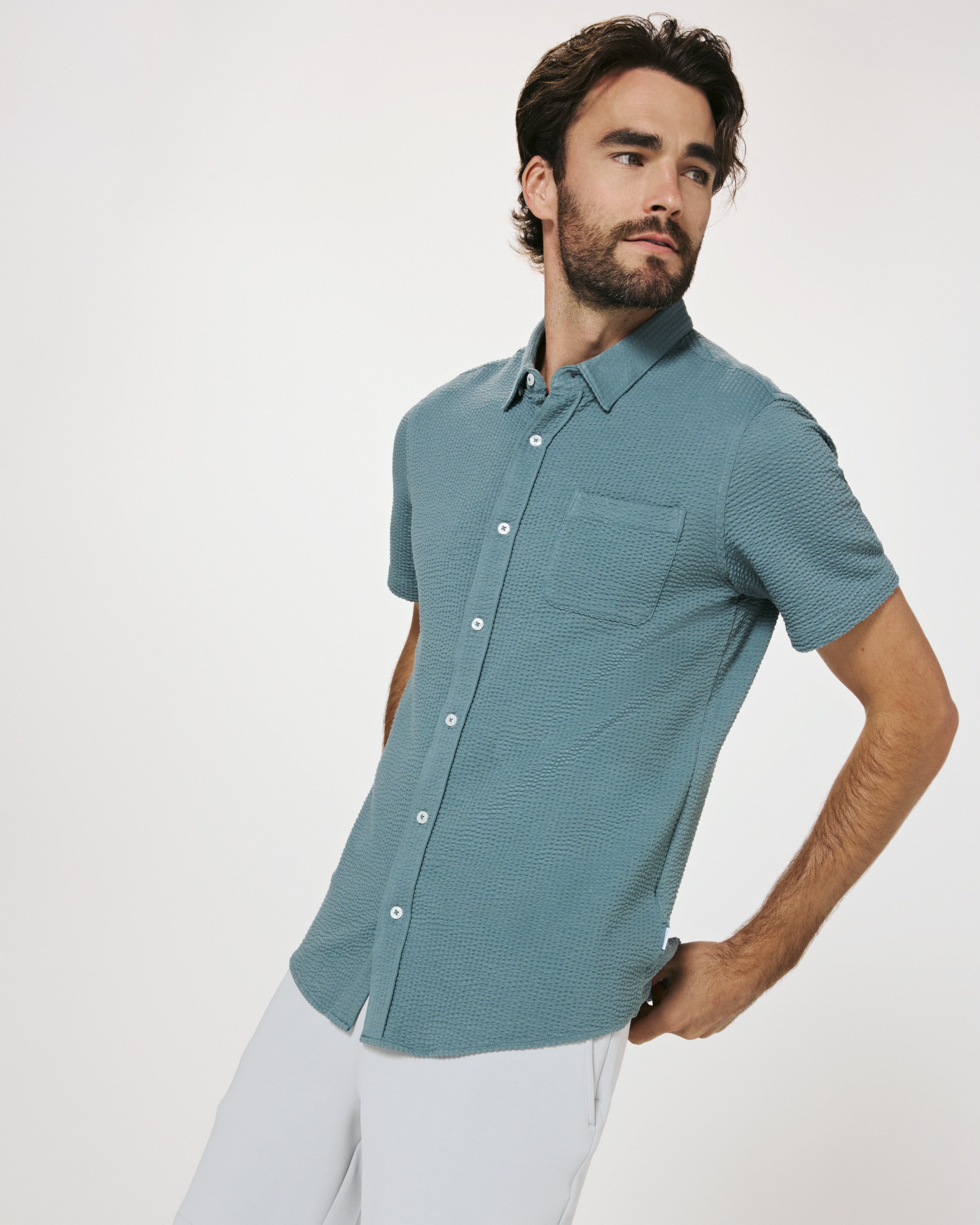 Bennet Seersucker Shirt Stone Blue