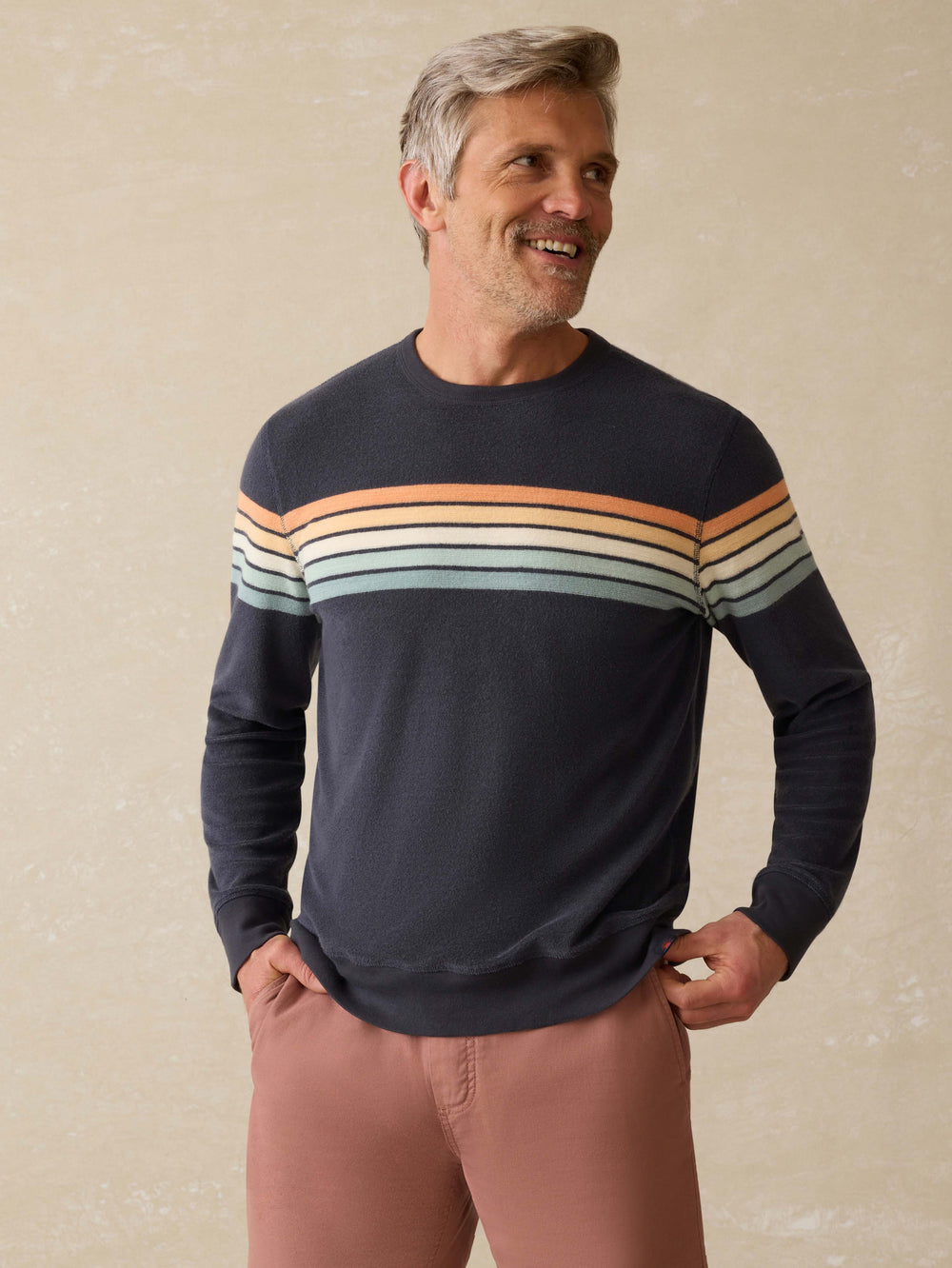 Cabana Towel Terry Crewneck Seacoast Sunrise Stripe