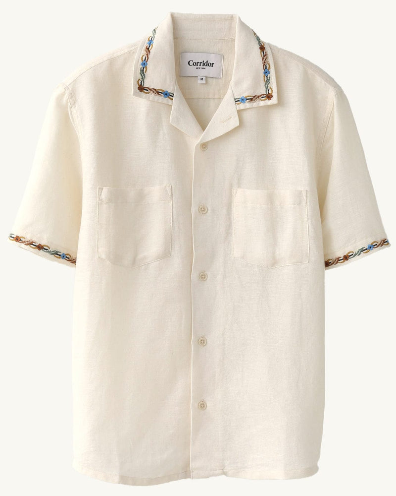Rose Chain Short Sleeve Camp Shirt Natural