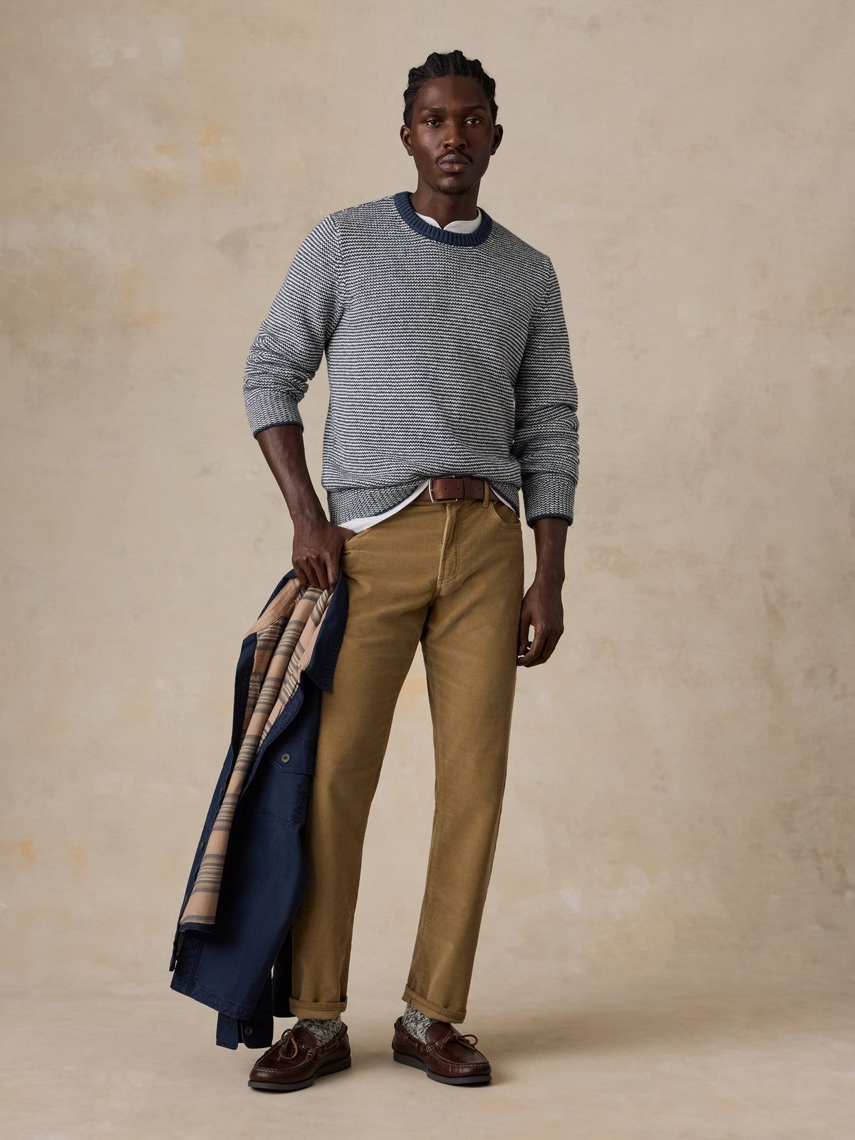 Heirloom Crewneck Sweater Ivory Navy Feeder