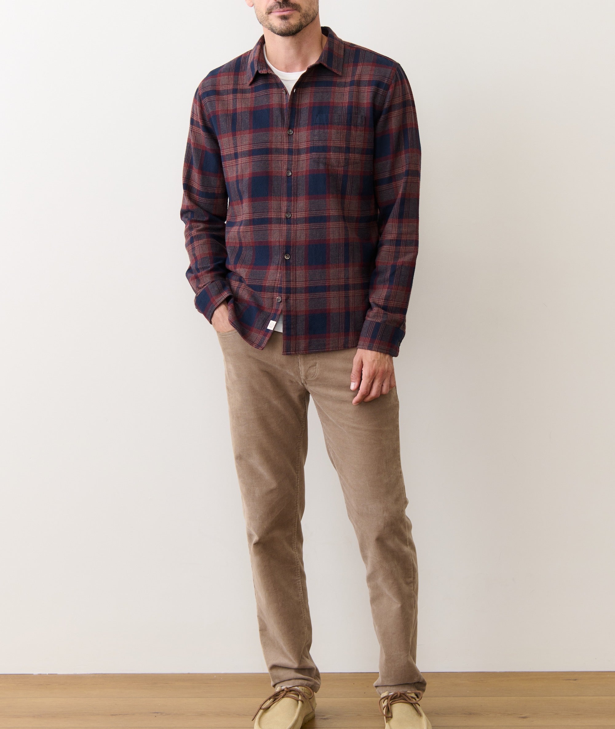 Pacifica Stretch Shirt Navy/Burgundy Plaid