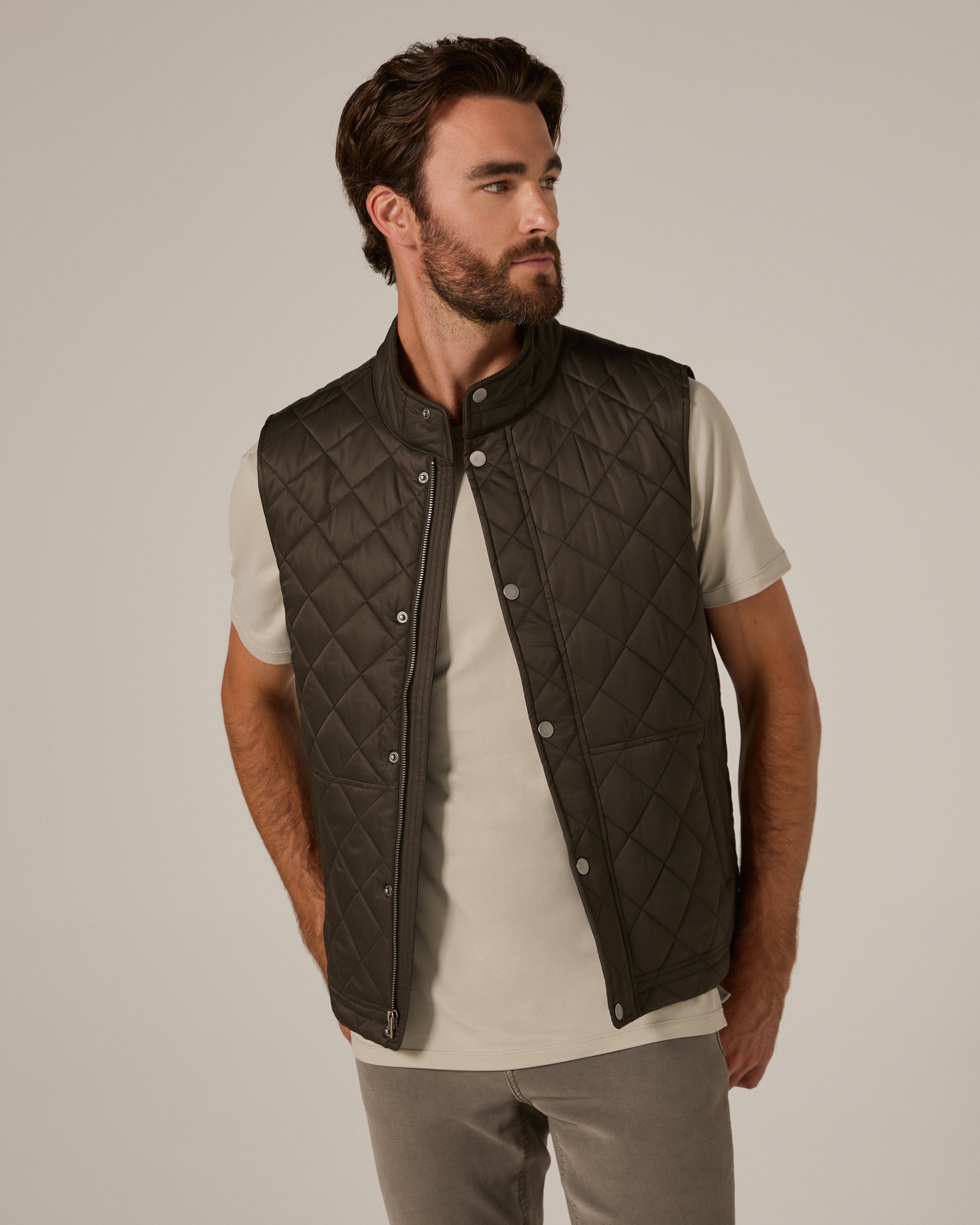 Crest Quilted Vest Olive