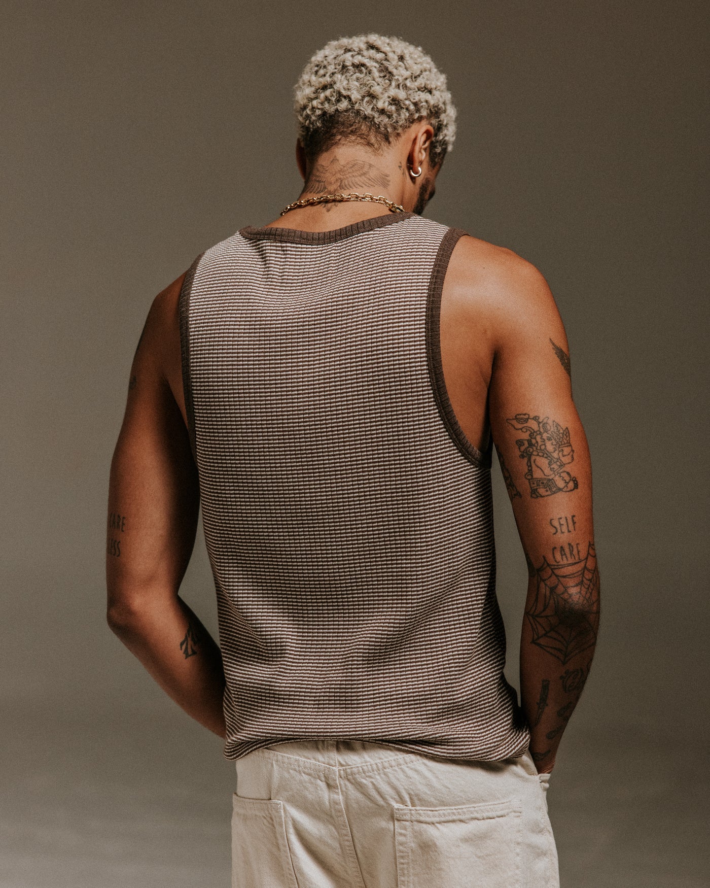 Montague Mini Stripe Ribbed Vest Brown/Ecru