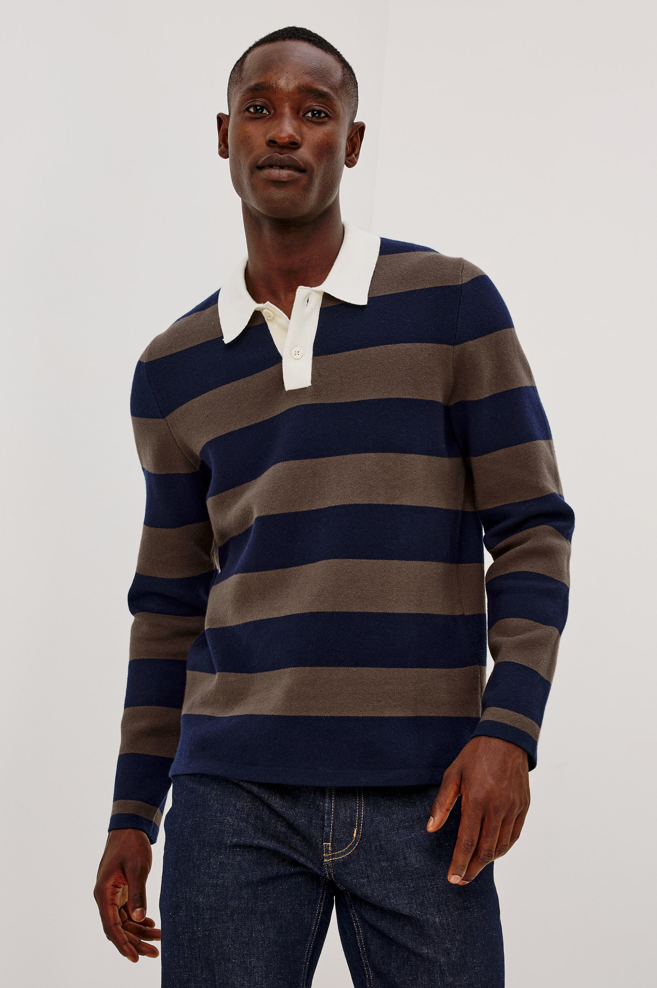 Luther Stripe Rugby Sweater Navy Carob