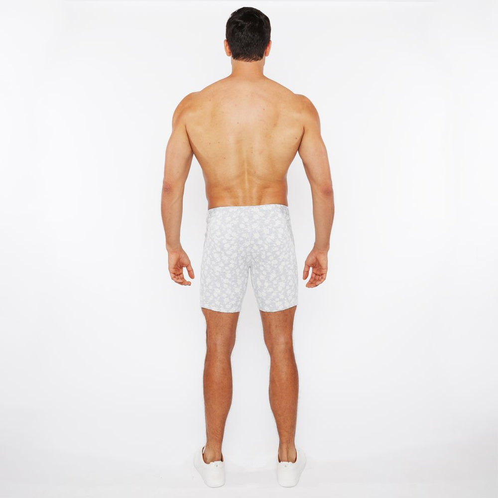 Jacquard Stretch Knit Jean Shorts Grey/Ecru Floral