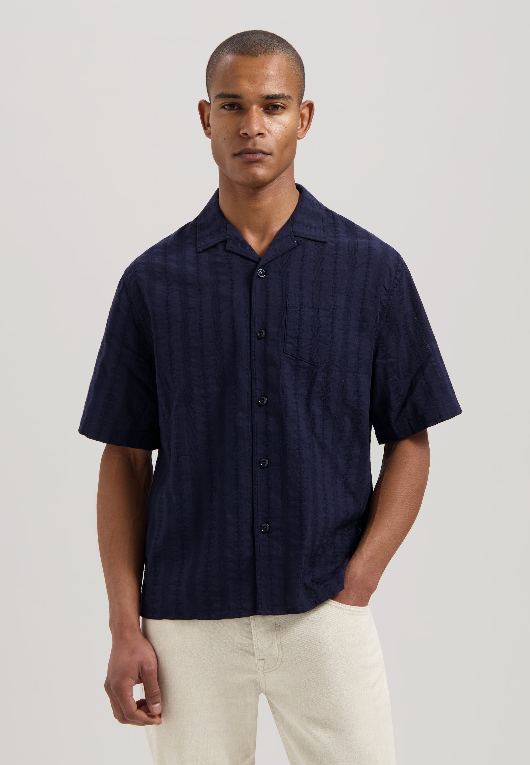 Sirius Textured Cotton Resort Shirt Dark Navy