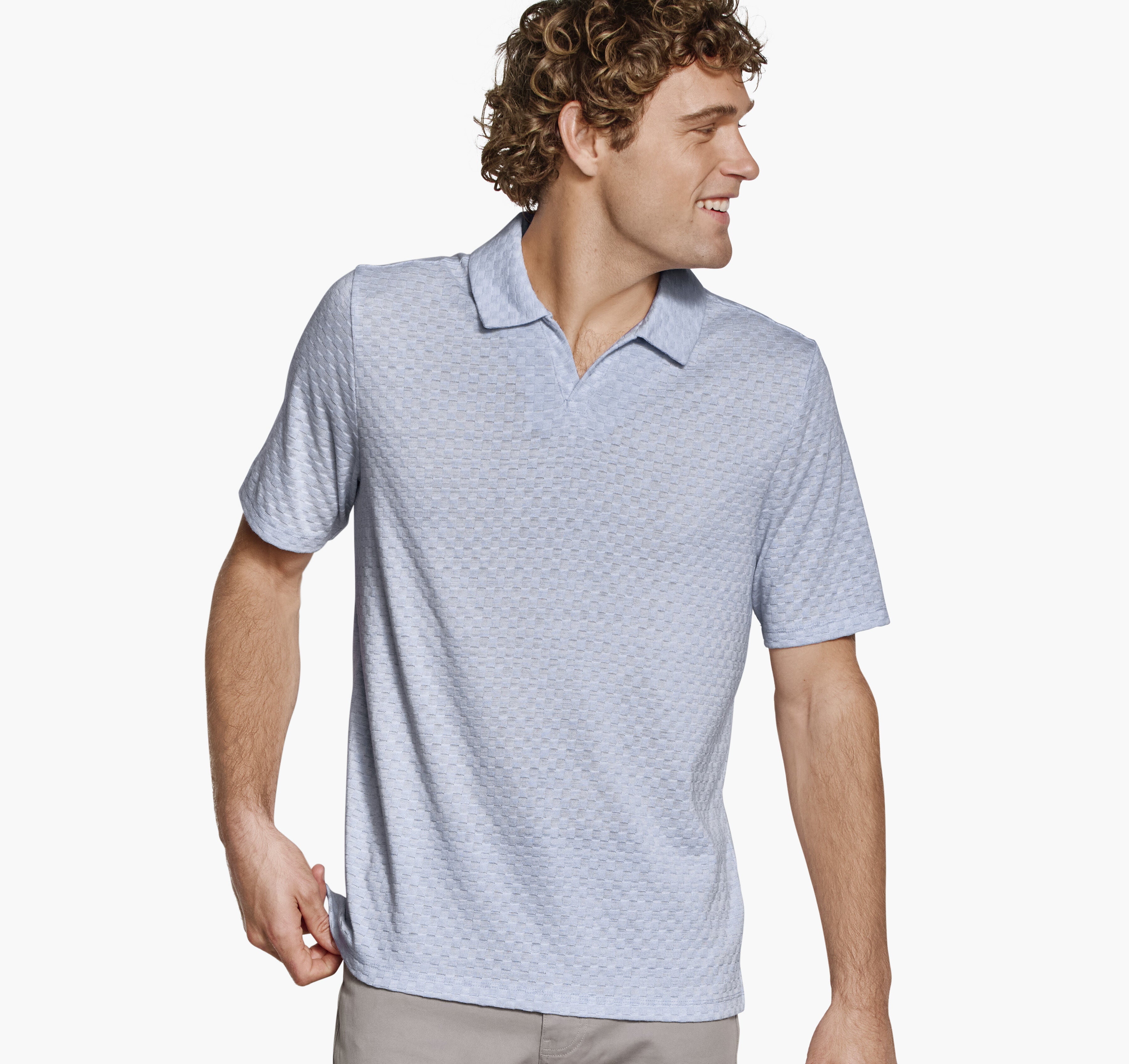 Sedona V-Neck Polo Light Blue Basketweave