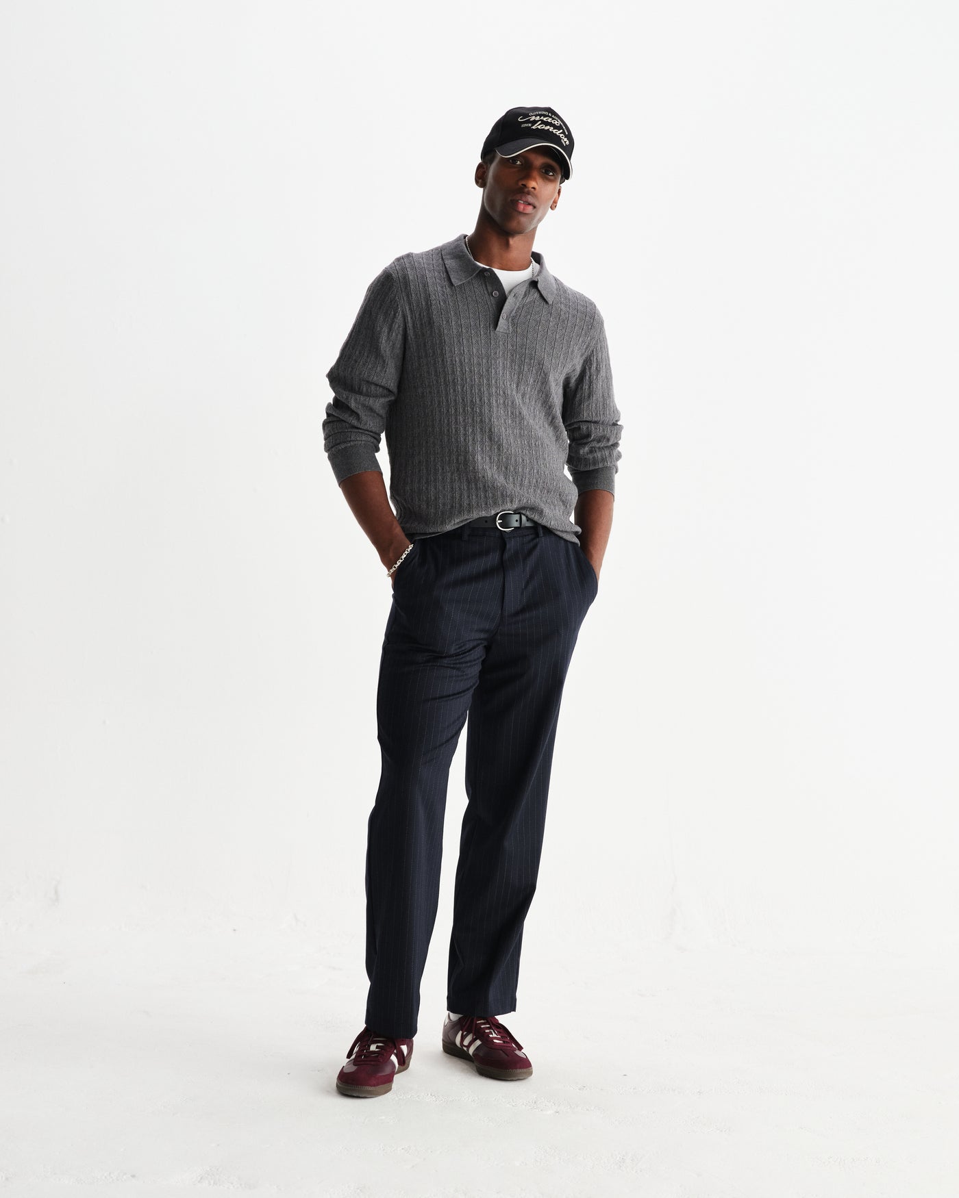 Oban Polo - Diamond Stripe Knit Grey Marl