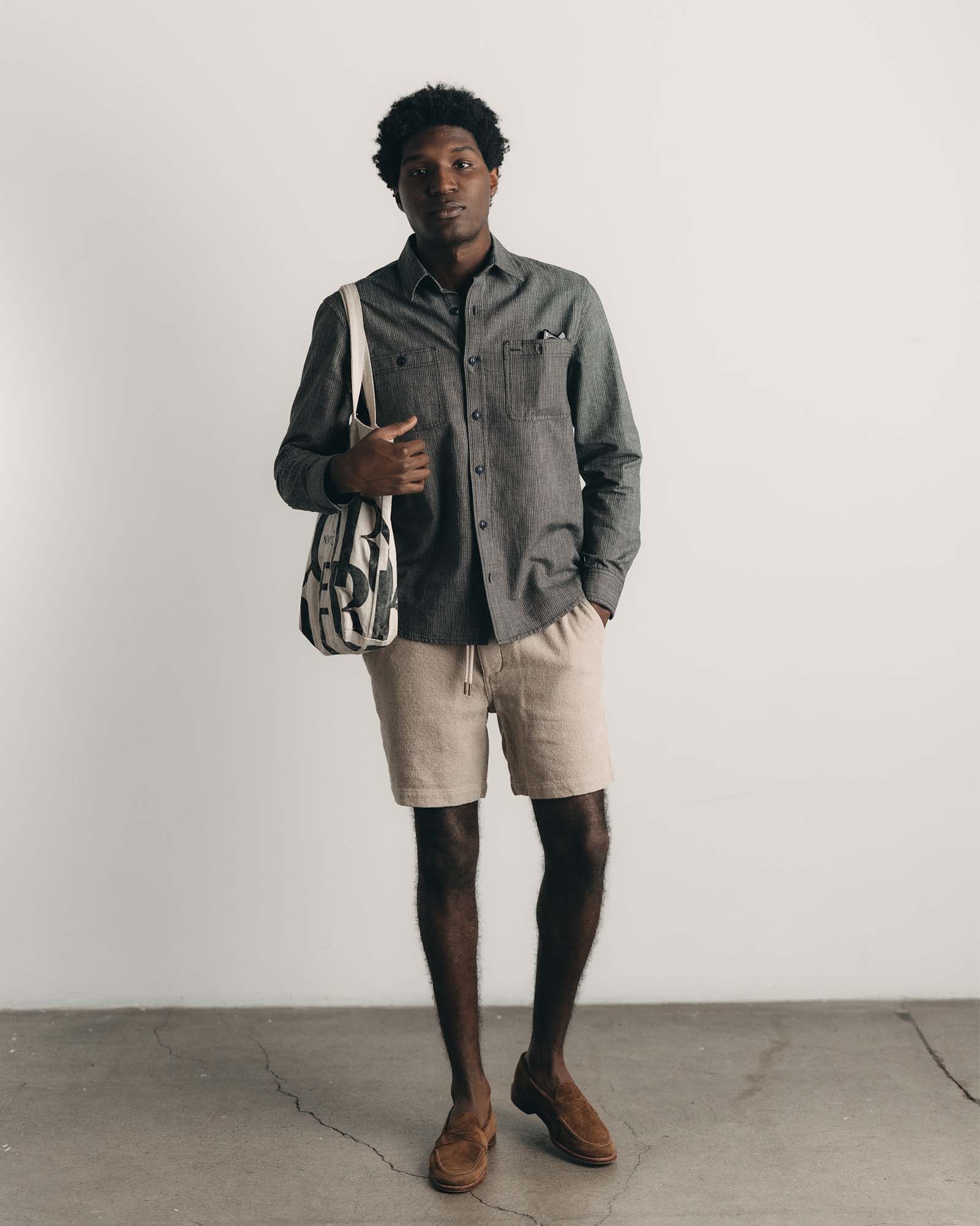 The Apres Short Heather Oat Crepe