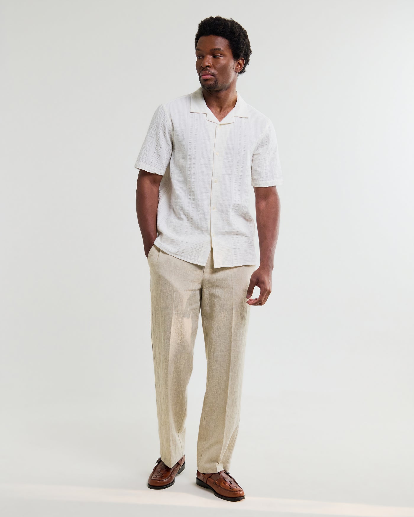 Didcot Shirt in Double Weave Grid Ecru