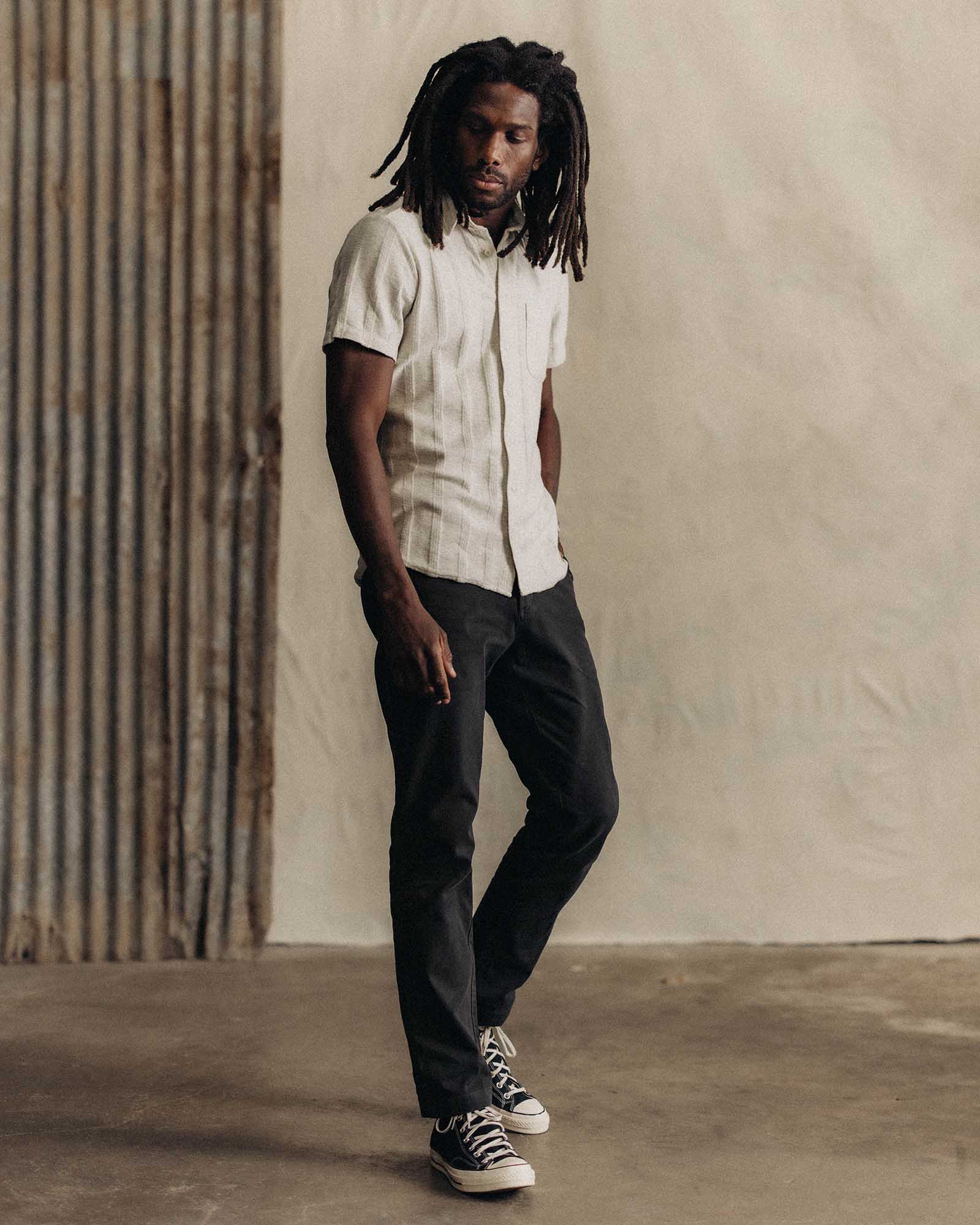 The Short Sleeve California Shirt Heather Ash Pointelle Stripe