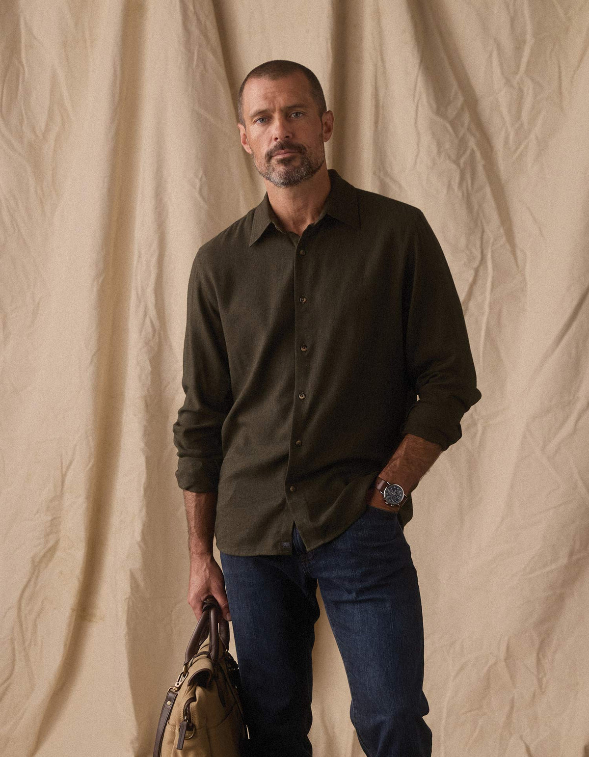 Owen Lightweight Button Up Dark Olive