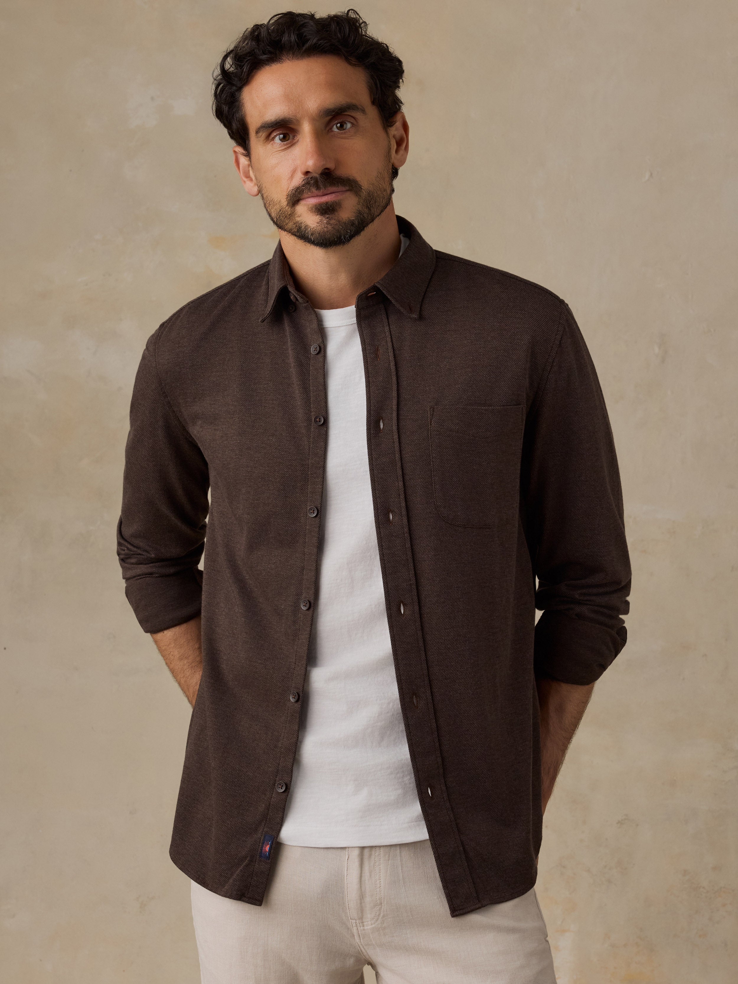 Coastline Knit Shirt Brown Road Twill