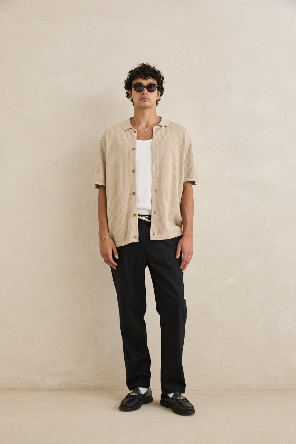 Textured Knit Short Sleeve Shirt Stone
