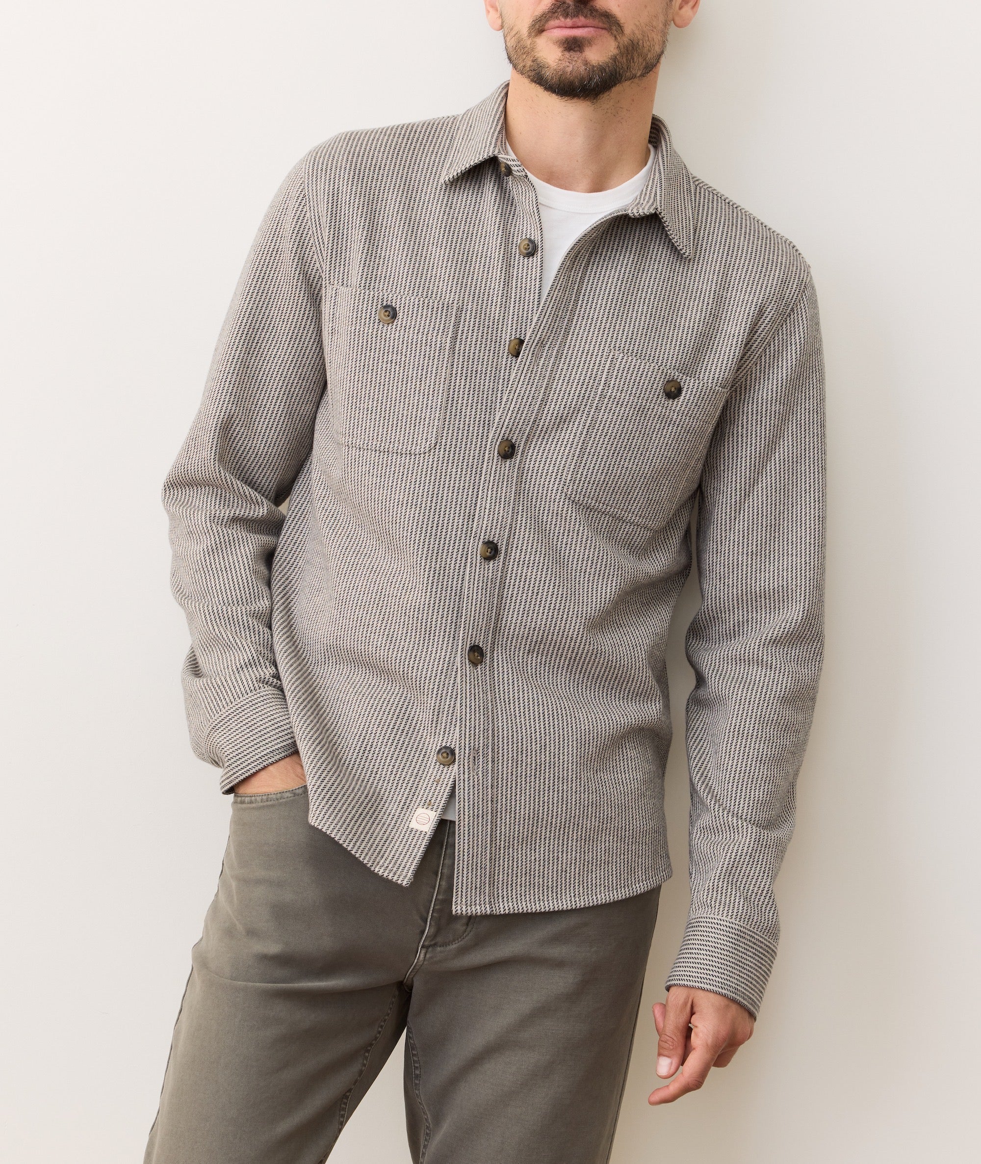Pacifica Stretch Twill Overshirt Grey Railroad Stripe
