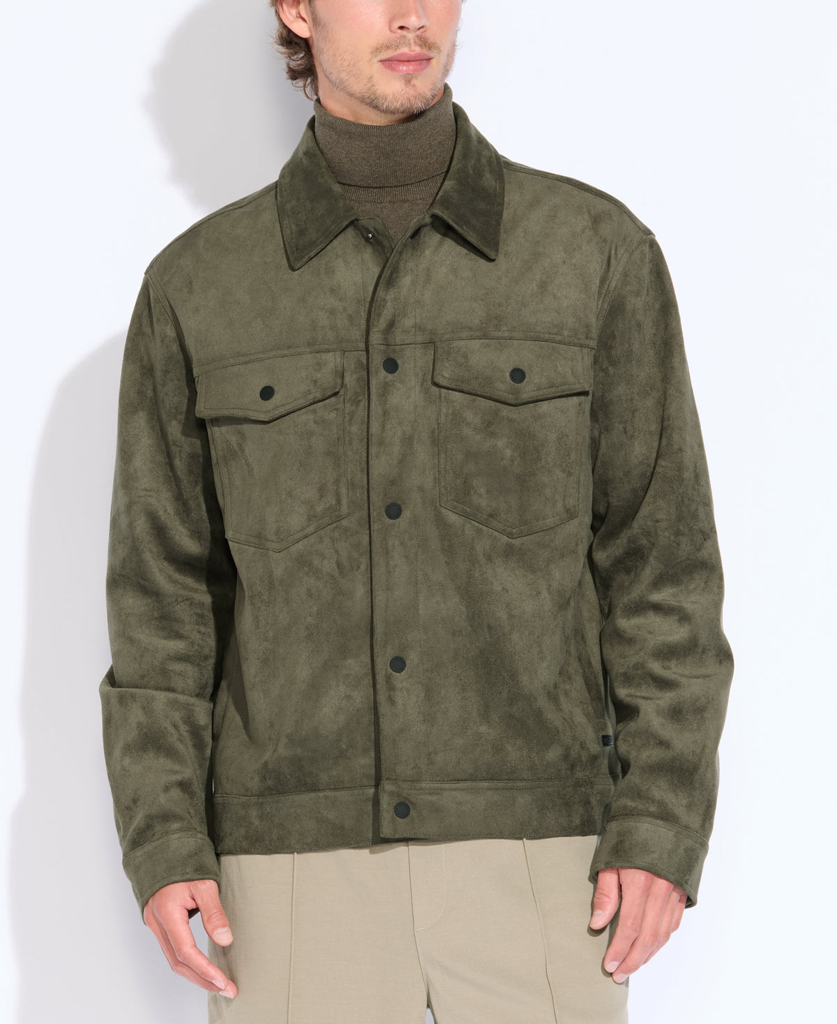 Teton Faux Suede Trucker Jacket Dark Olive