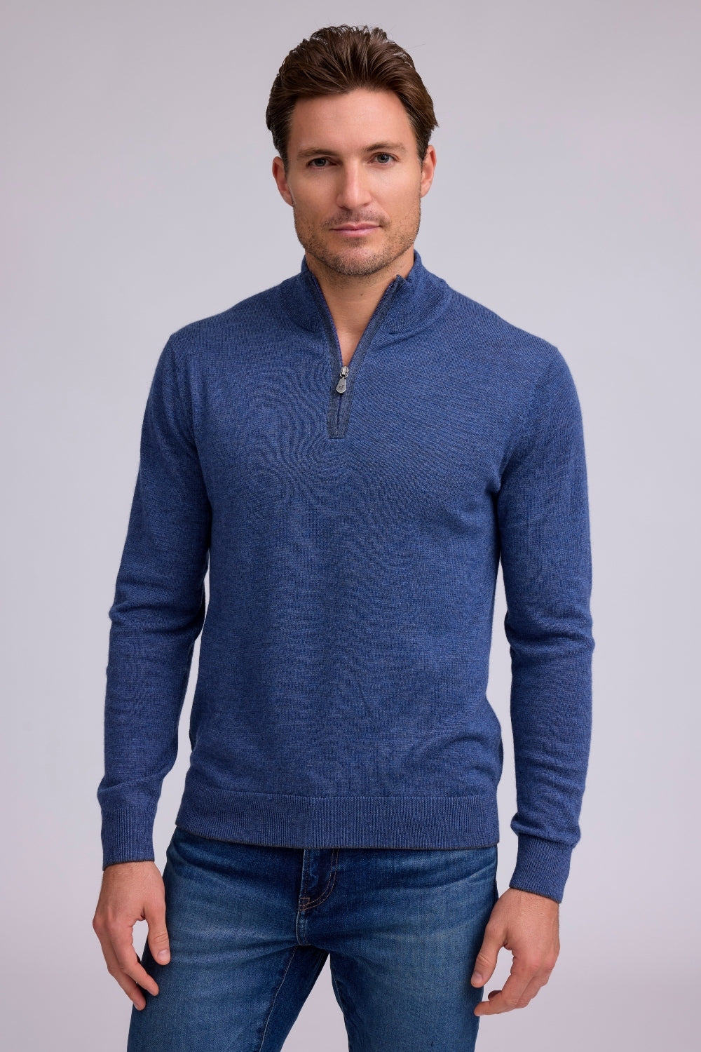 Long Sleeve 1/4 Zip Mock Neck Indigo