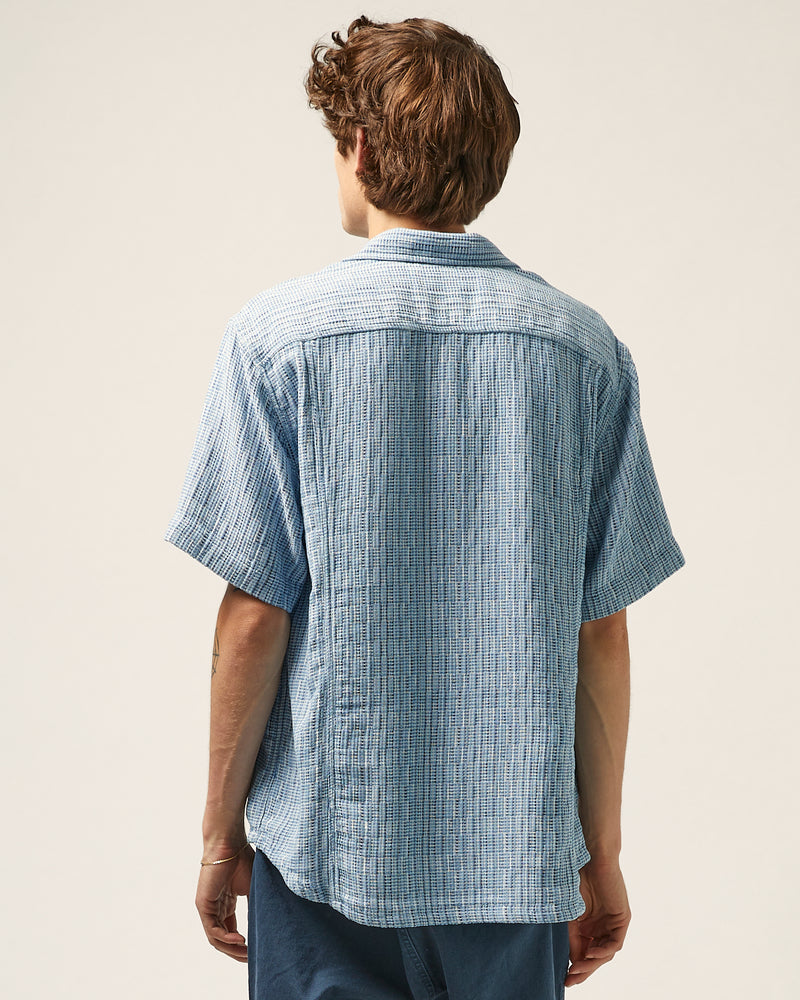 Rainbow Weave Short Sleeve Camp Shirt Indigo