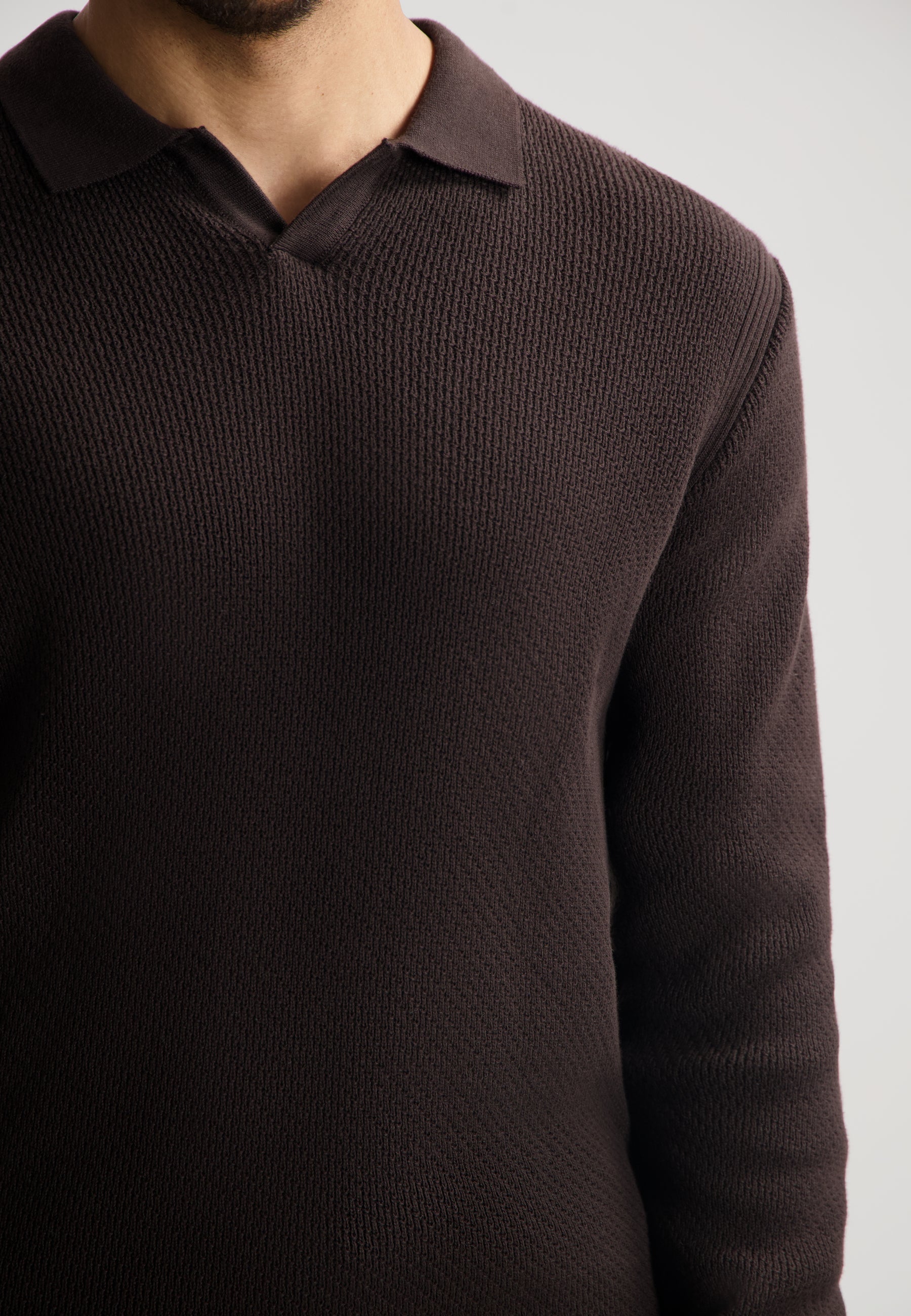 Kostas Longsleeve Polo Dark Brown