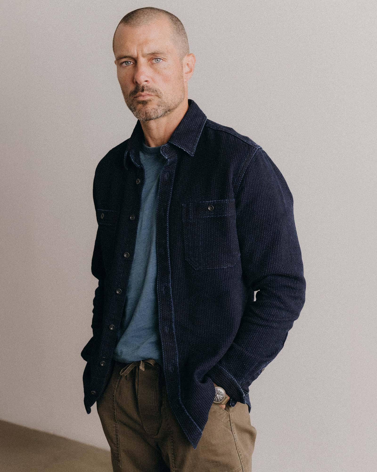The Utility Shirt in Sashiko Rinsed Indigo