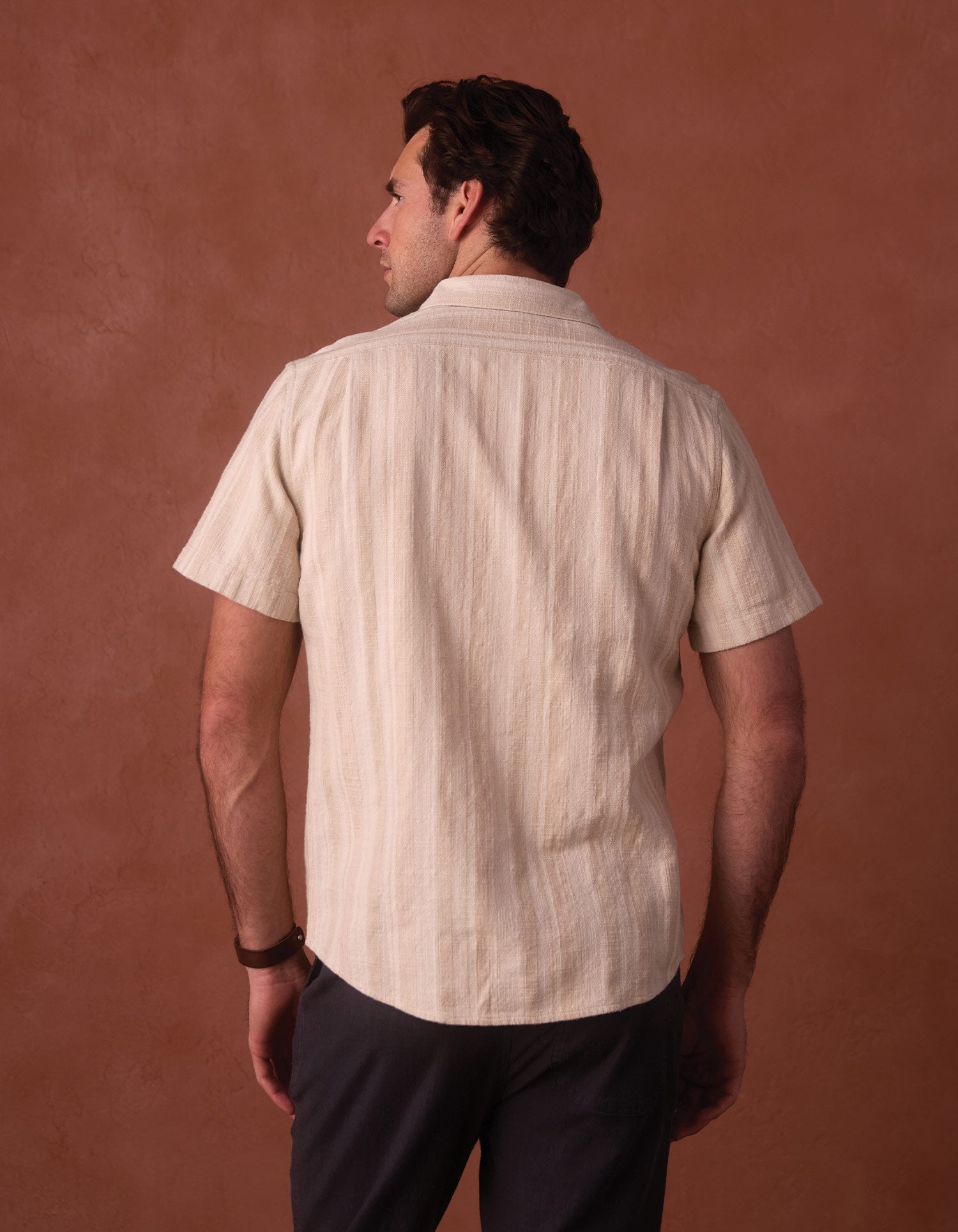 Freshwater Stripe Button Up Shirt Sandstone