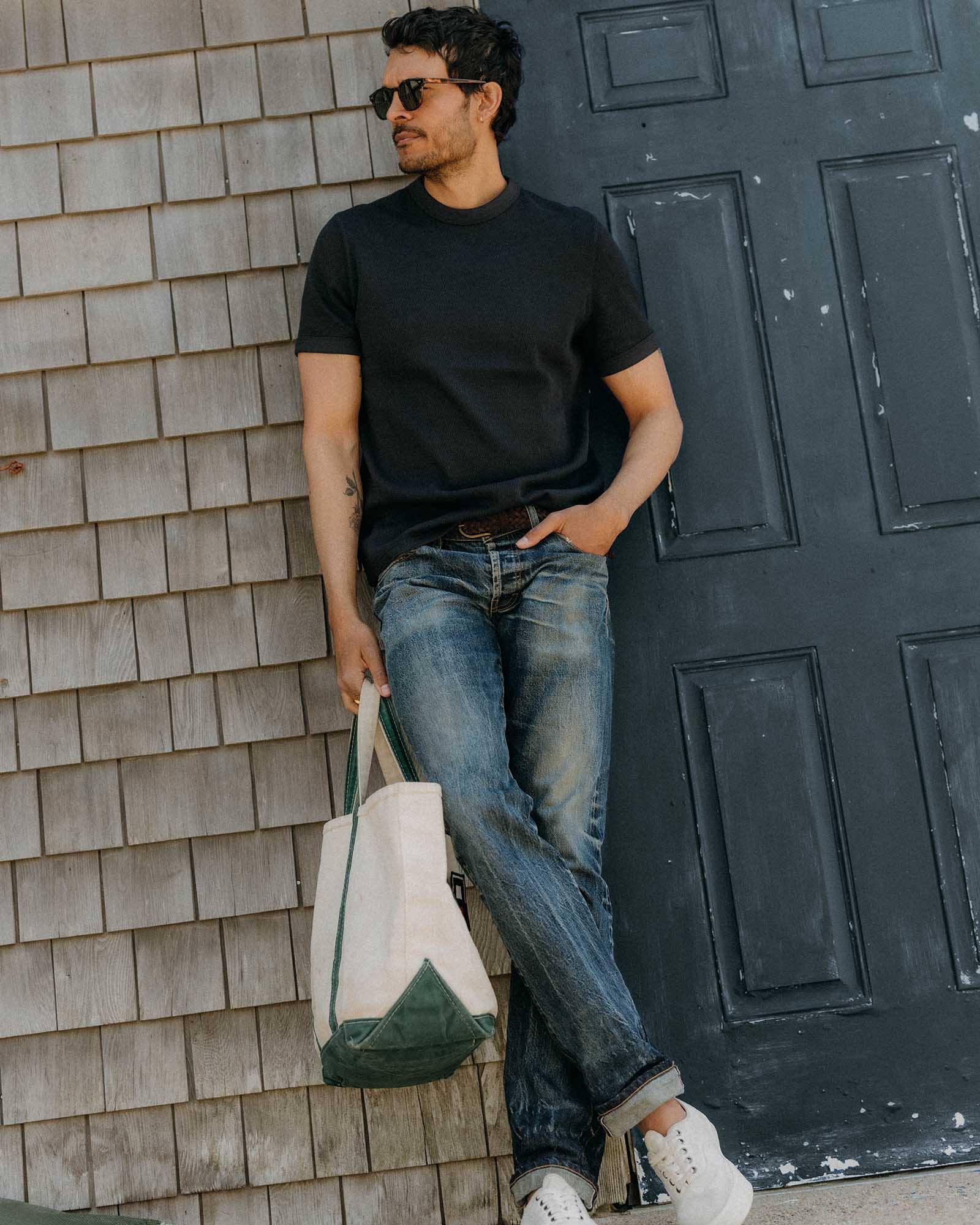 The Organic Cotton Waffle Short Sleeve Crew Washed Navy