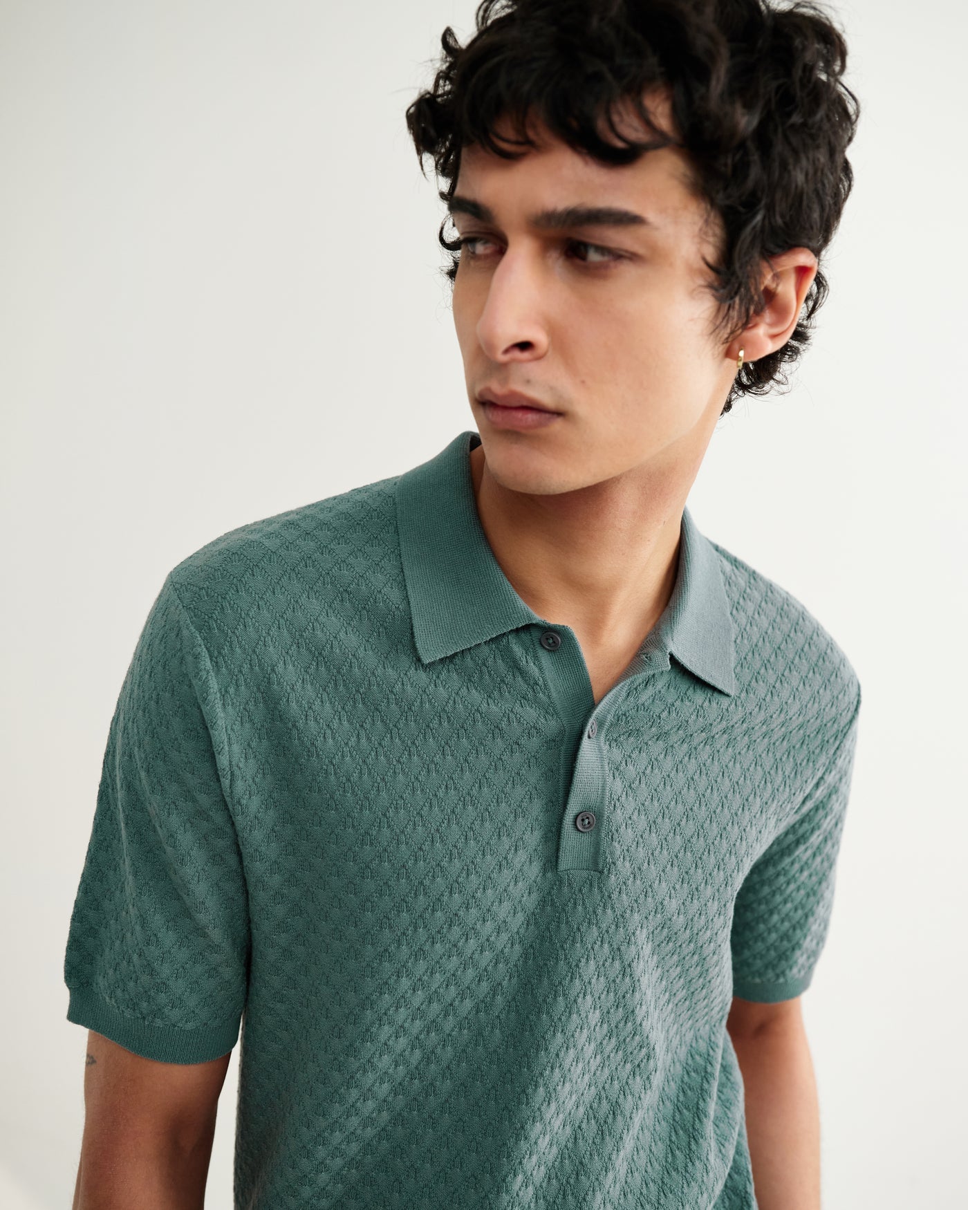 Naples Polo in Retro Diamond Cotton Sea Green