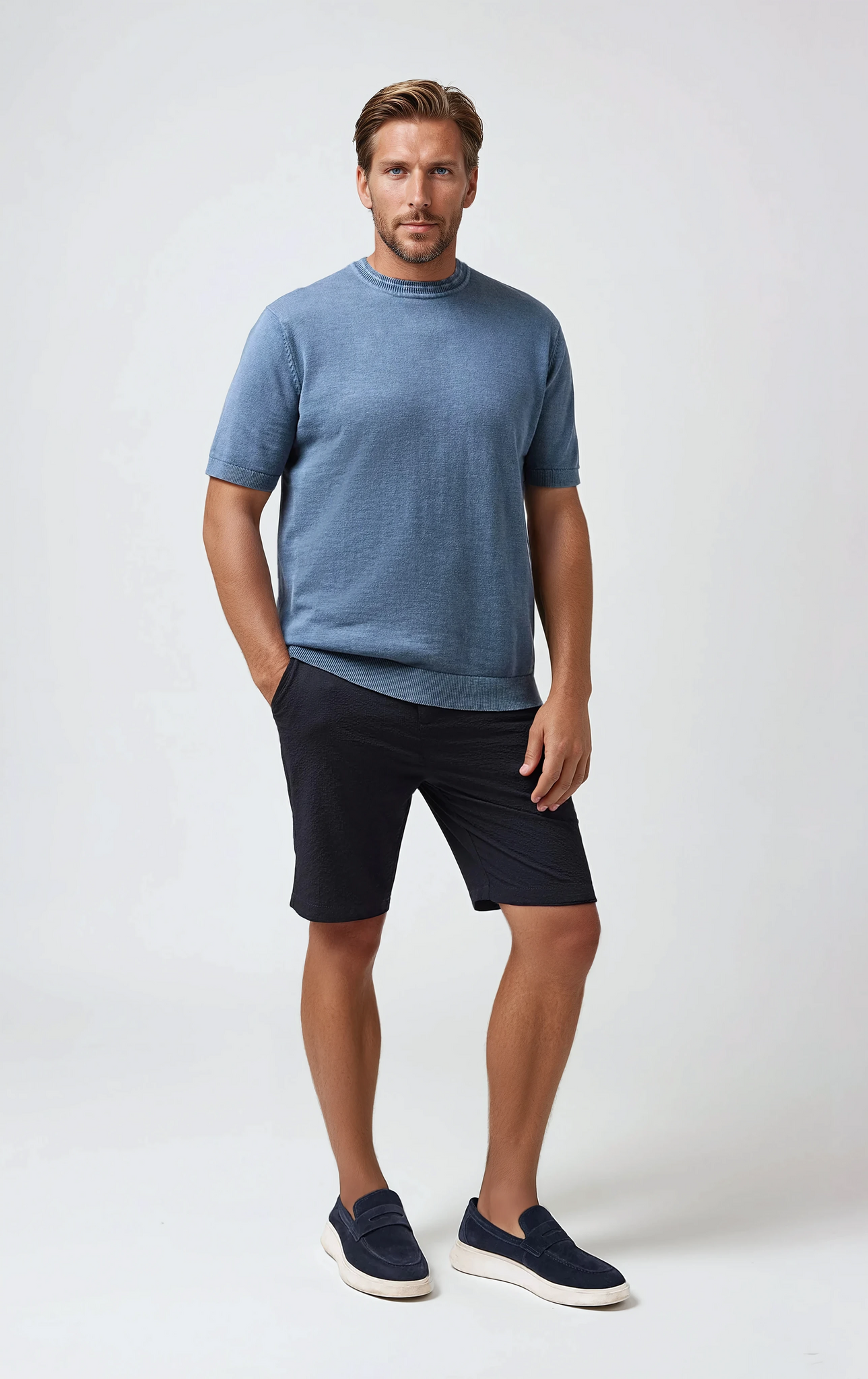 Garment Dyed Knit Tee Medium Blue