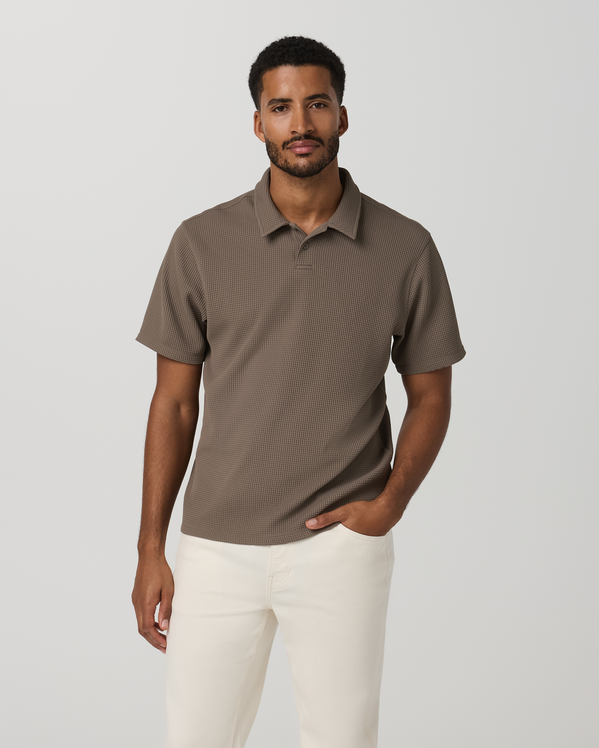 S/S LW Tech Waffle Polo-Relax Bark
