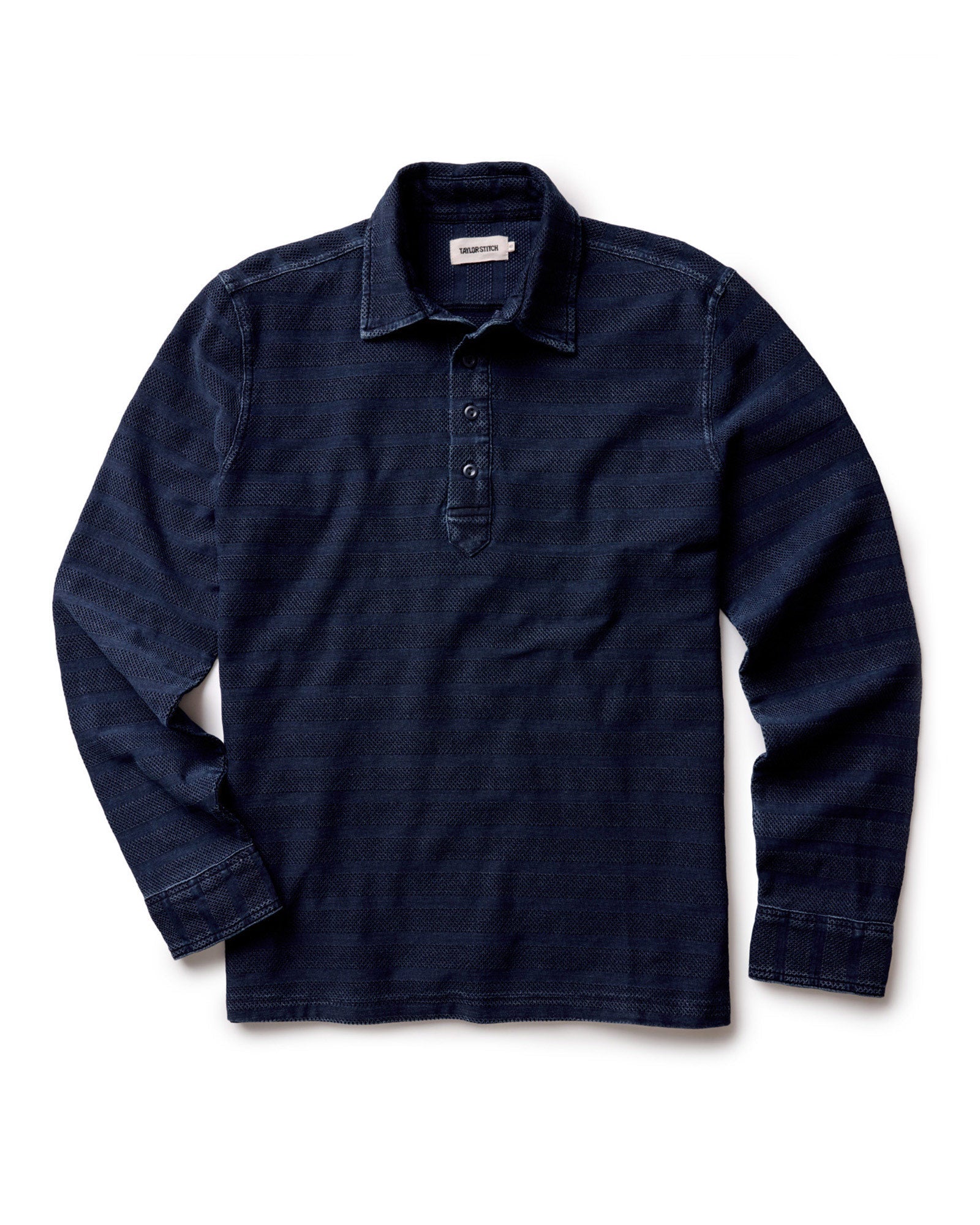 The Long Sleeve Knit Stripe Polo Indigo