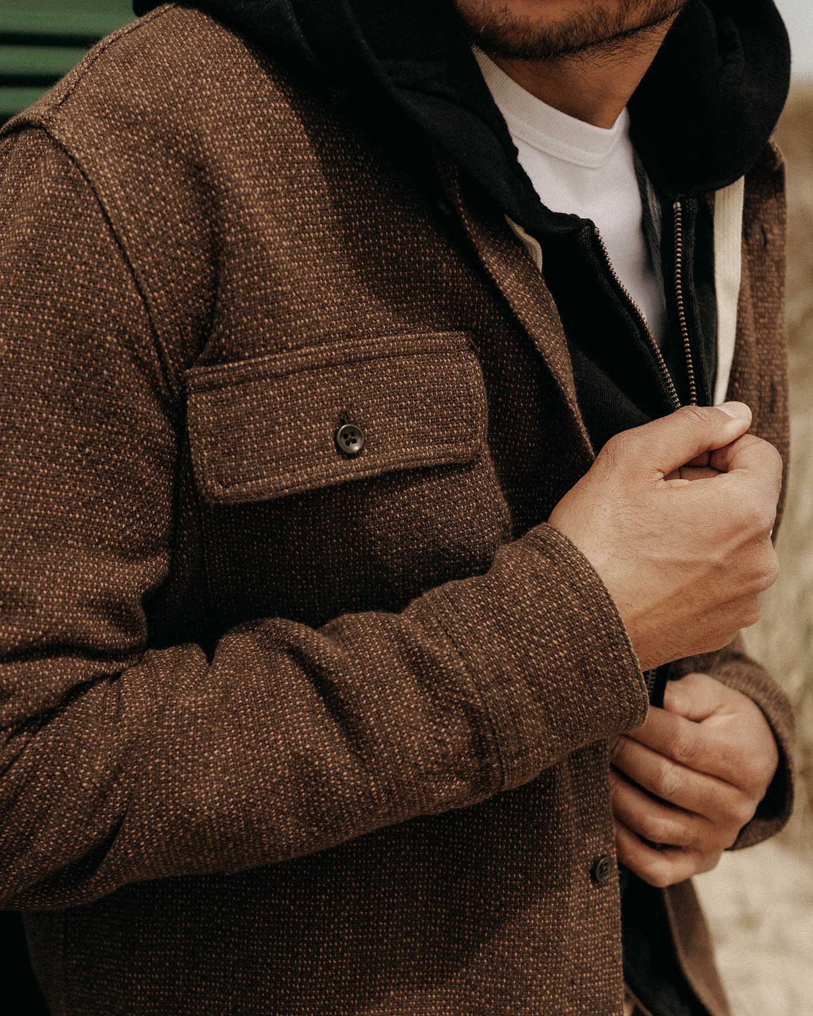 The Ledge Shirt in Linen Tweed Black Coffee