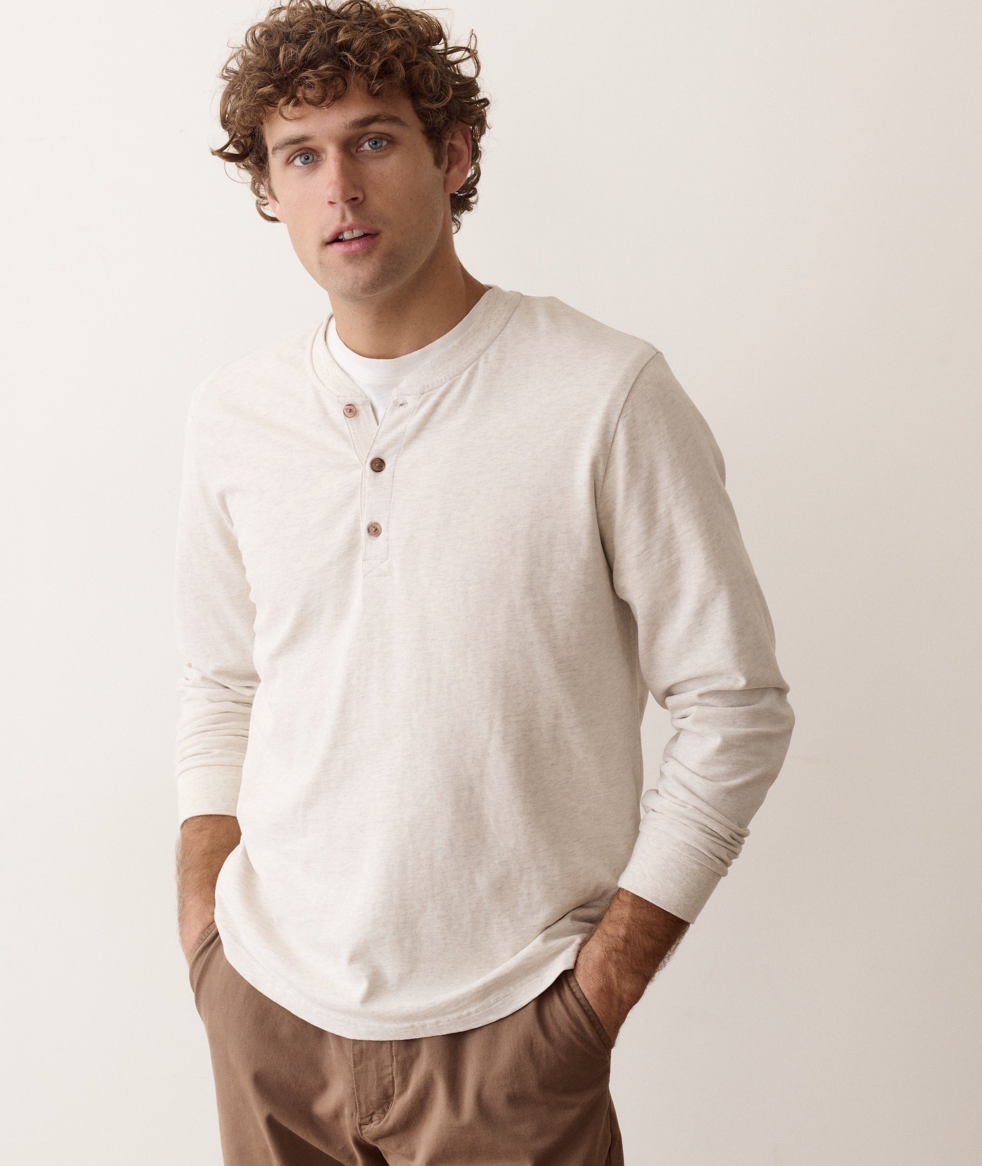Luxe 250 Henley Oatmeal Heather
