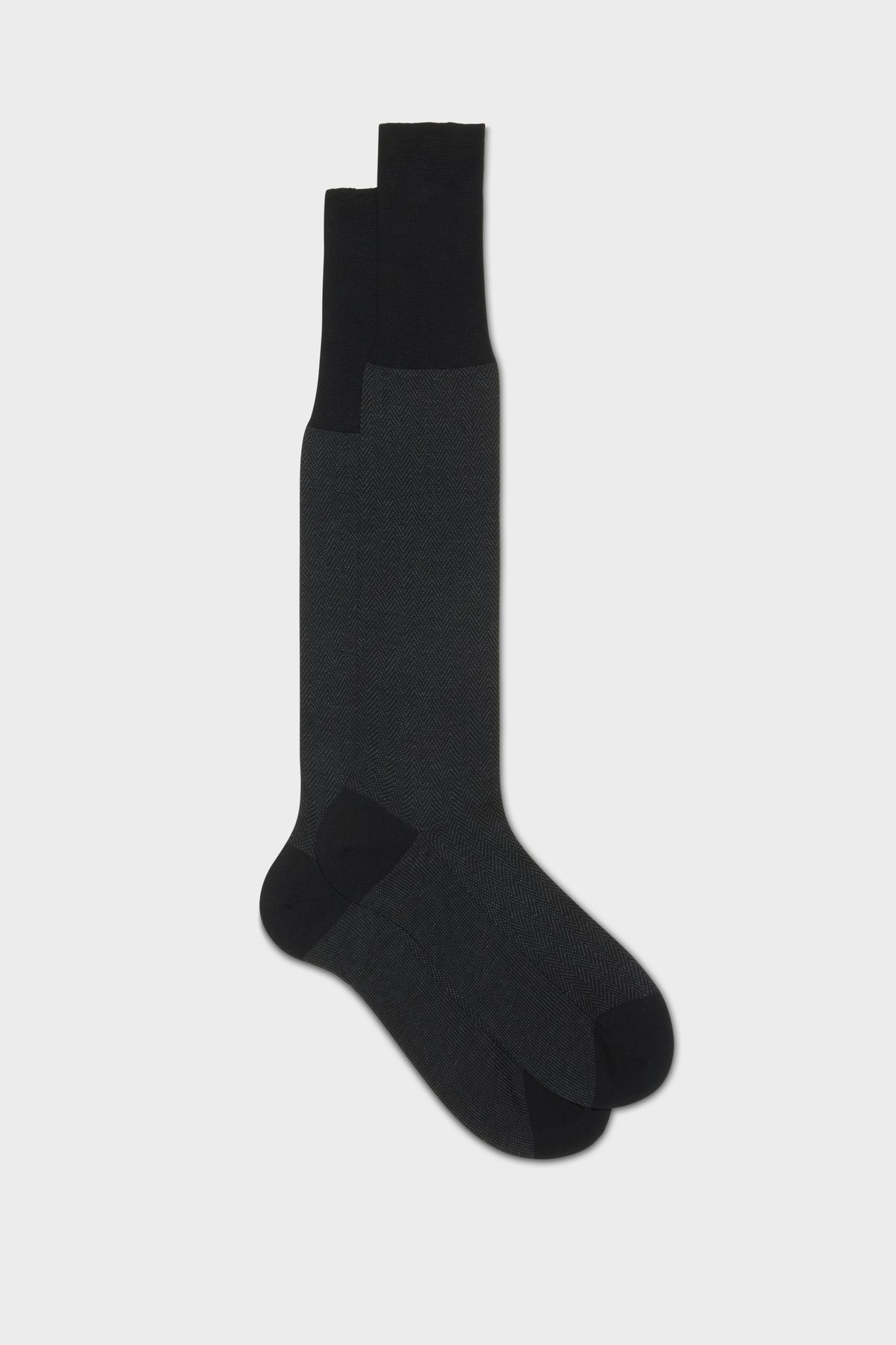 Cotton Herringbone Mid-Calf Sock Black-Anthracite