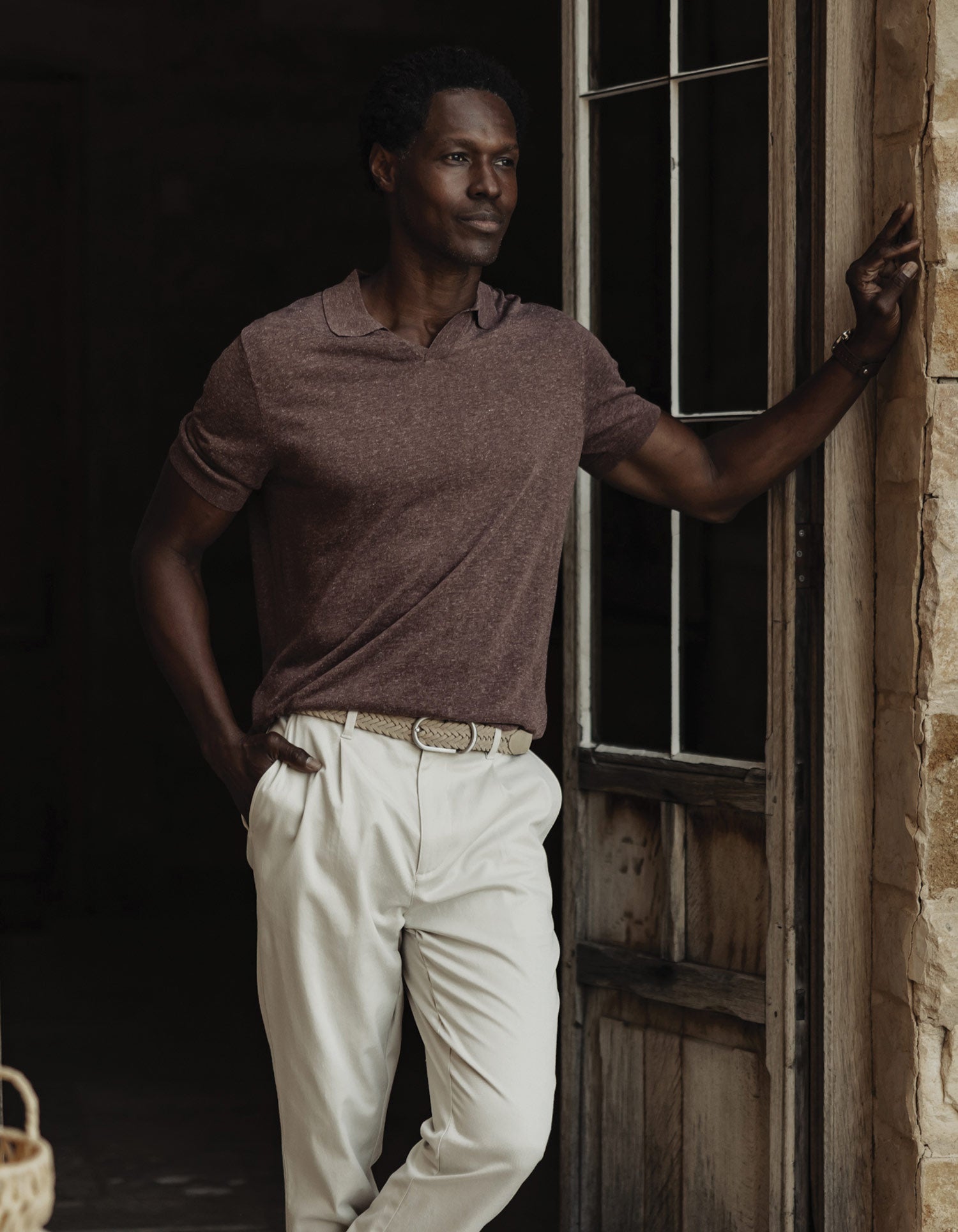 Summer Linen Blend Knit Polo Espresso
