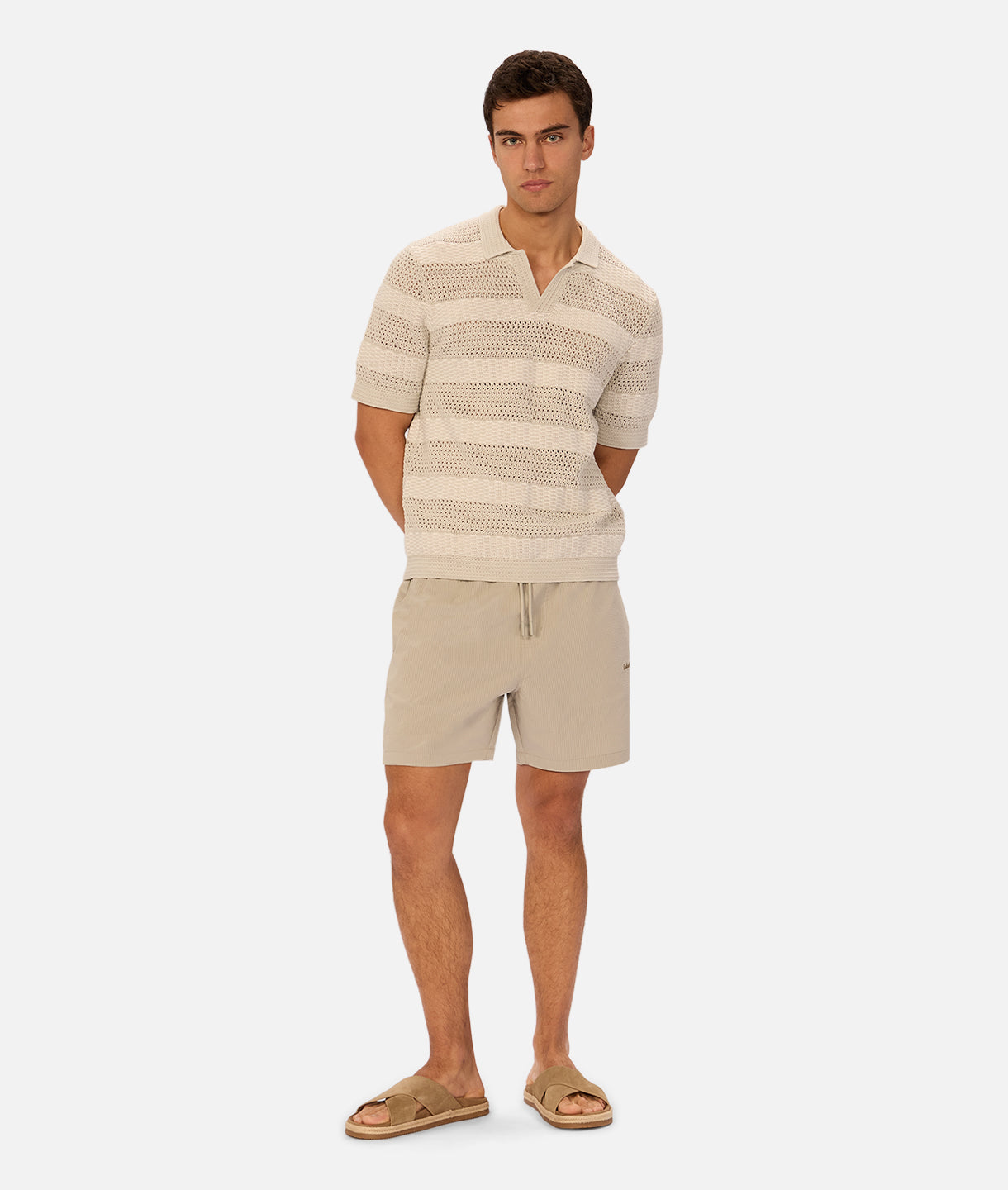 The Menorca Stripe Polo Duck Egg/Creme