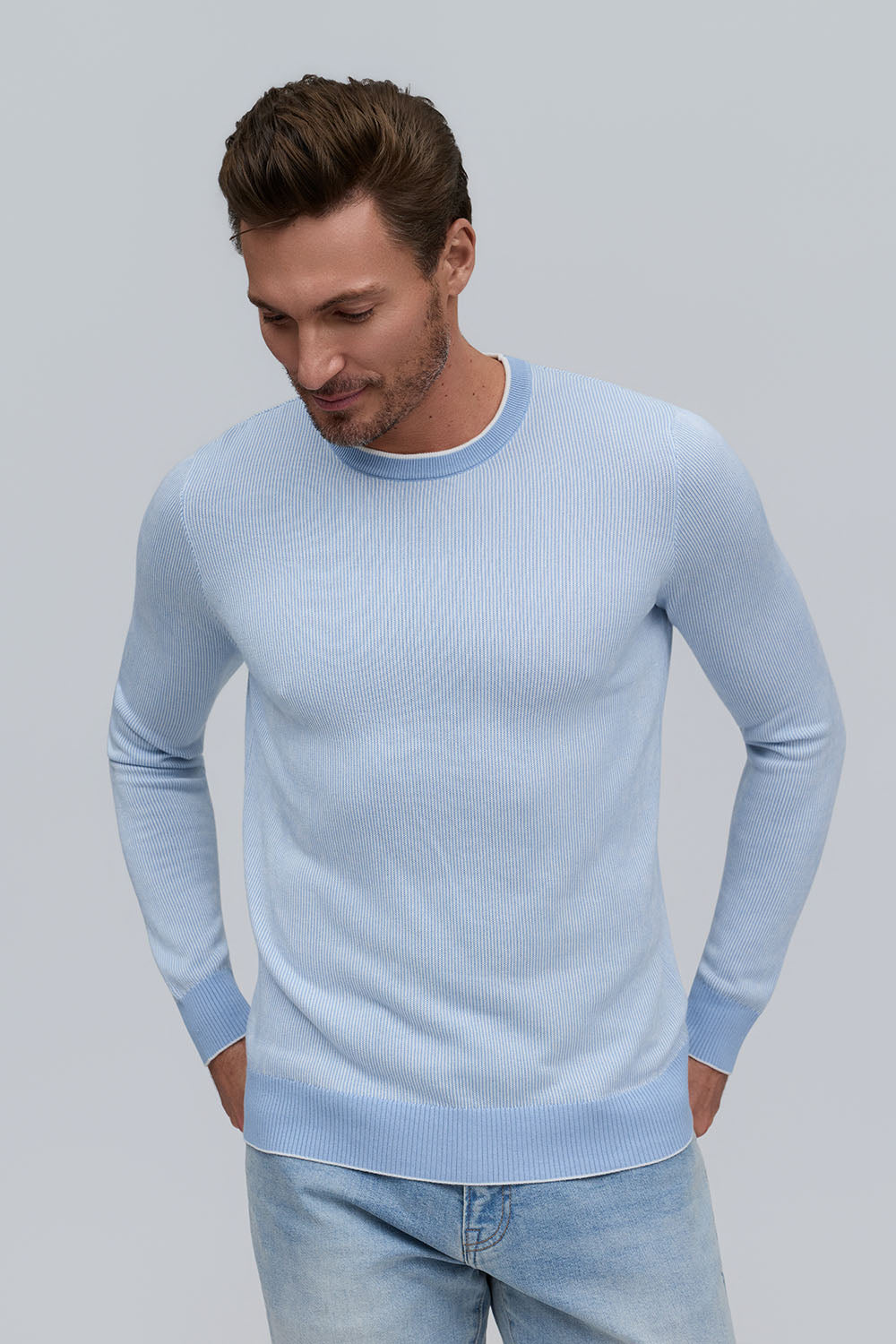 Cotton Modal Ribbed Crewneck Sky