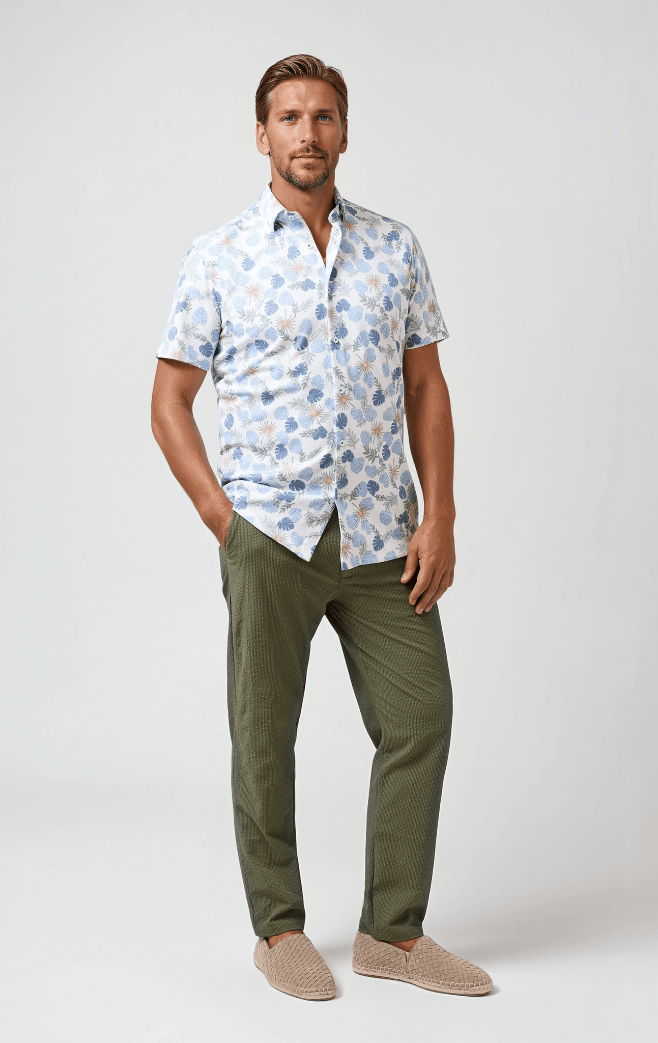Tech Pique Resort Print Shirt White